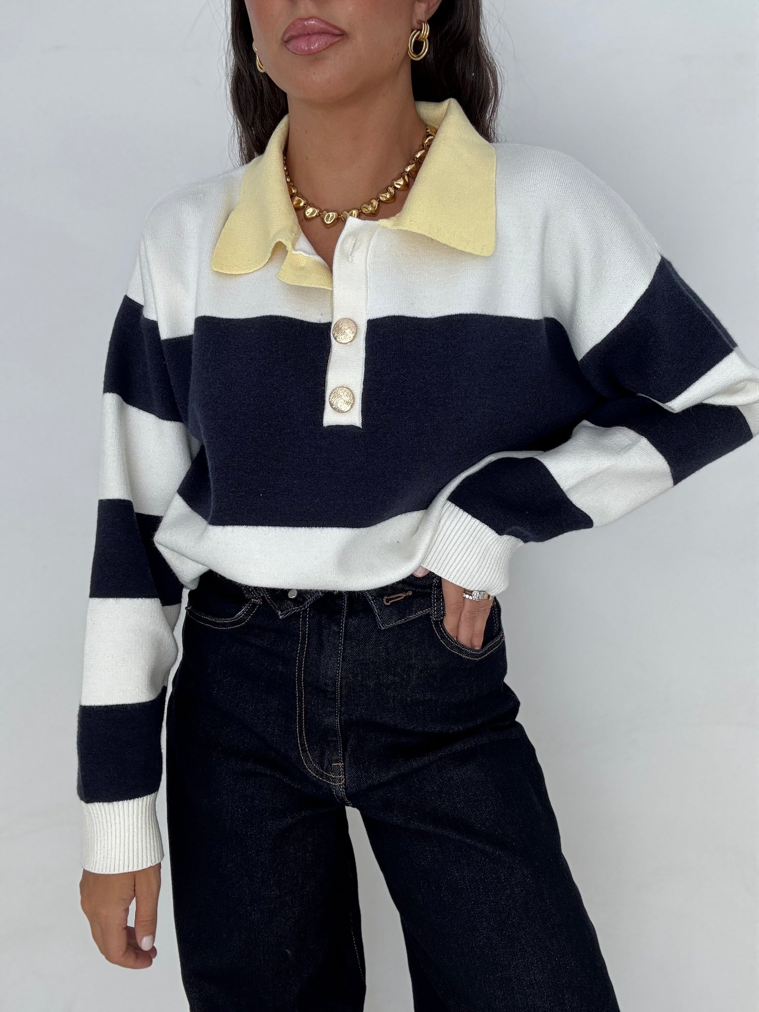 Maglia/Polo ‘BOTTONI ORO’ Blu Notte e Panna