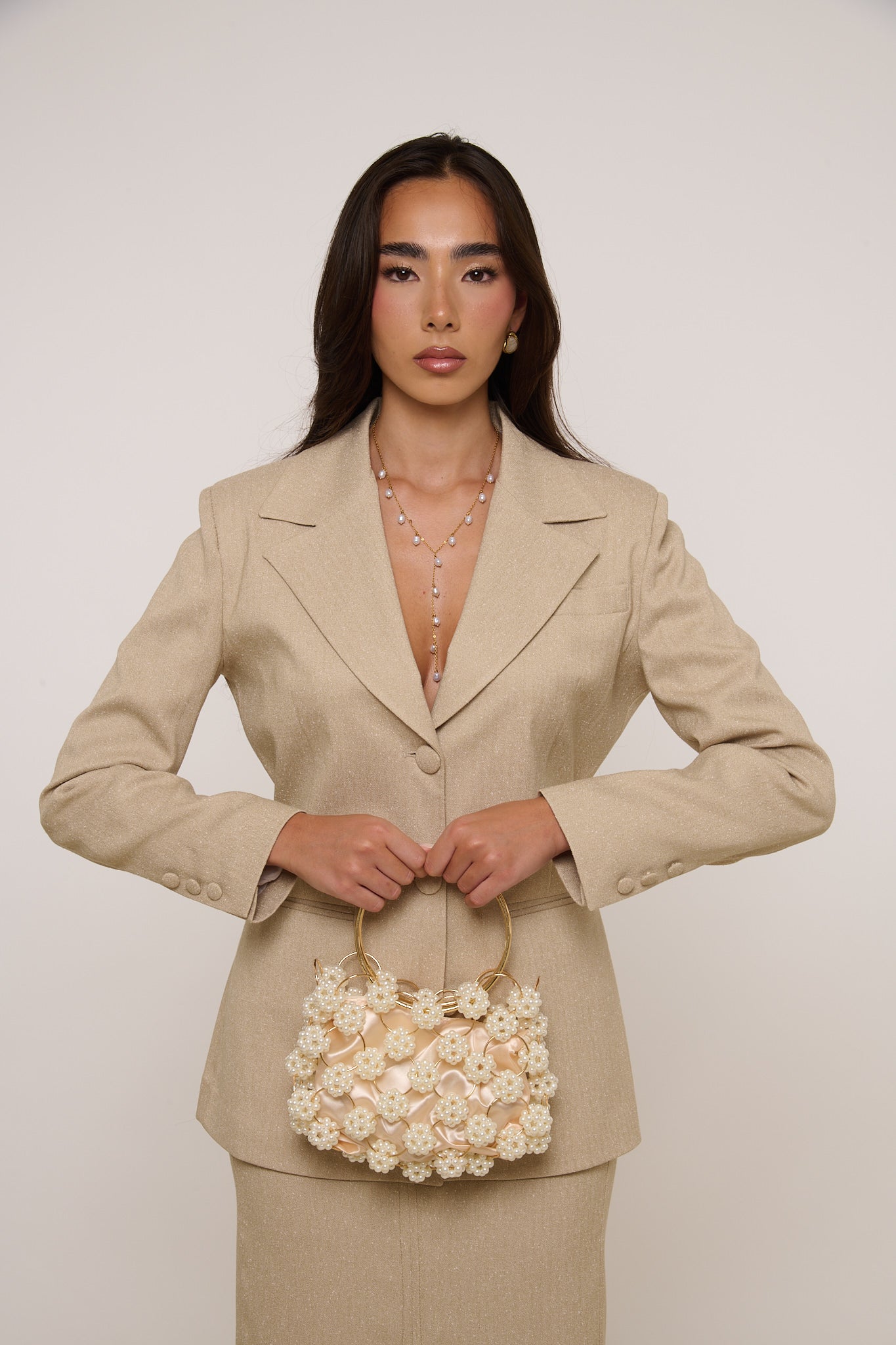 Borsa ‘FIORI IN PERLE’ Panna