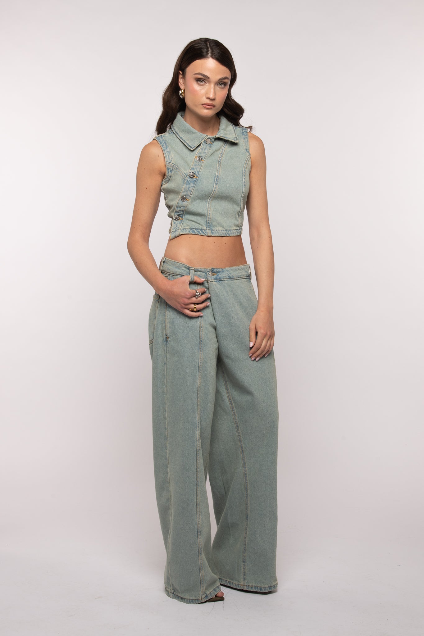 Coordinato ‘ASIMMETRIC’ Denim Sabbiato