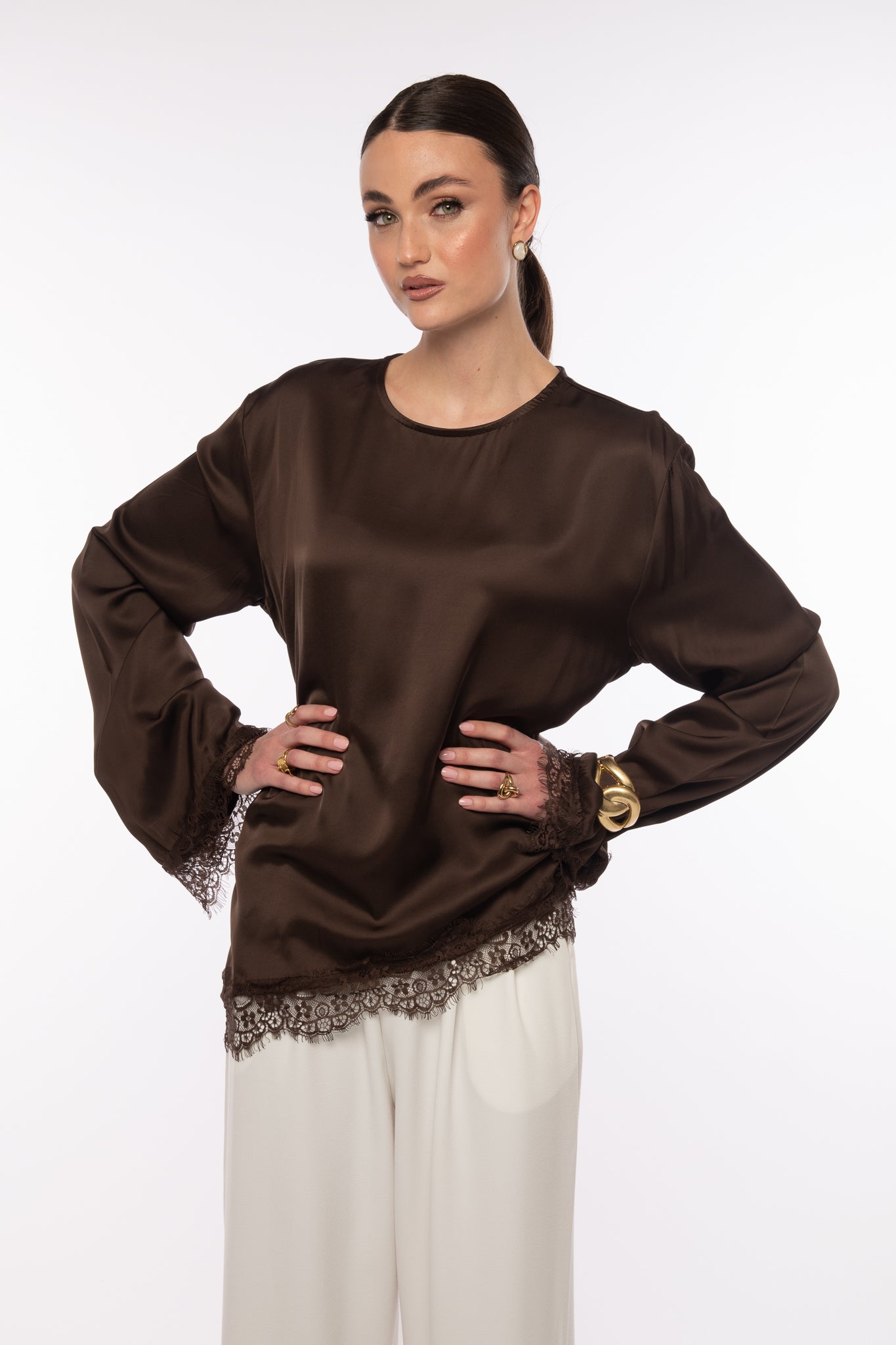 Maglia ‘SIMIL RASO IN PIZZO’ Cacao