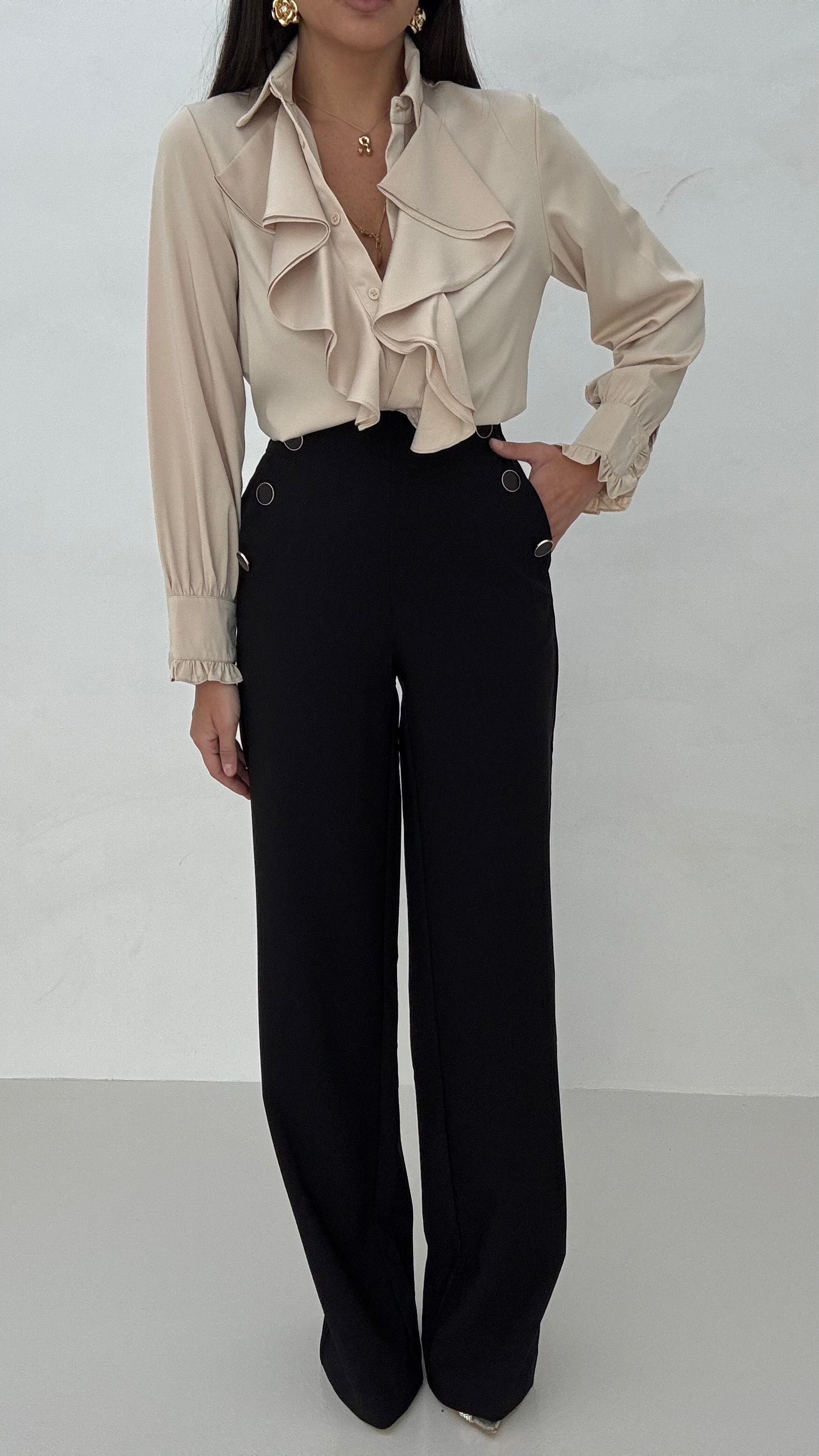 Pantalone ‘BOTTONI SPECCHIO’ elastico sul retro Nero
