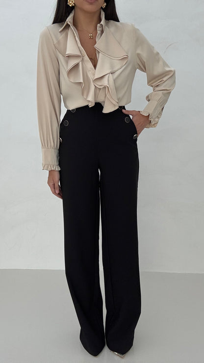 Pantalone ‘BOTTONI SPECCHIO’ elastico sul retro Nero