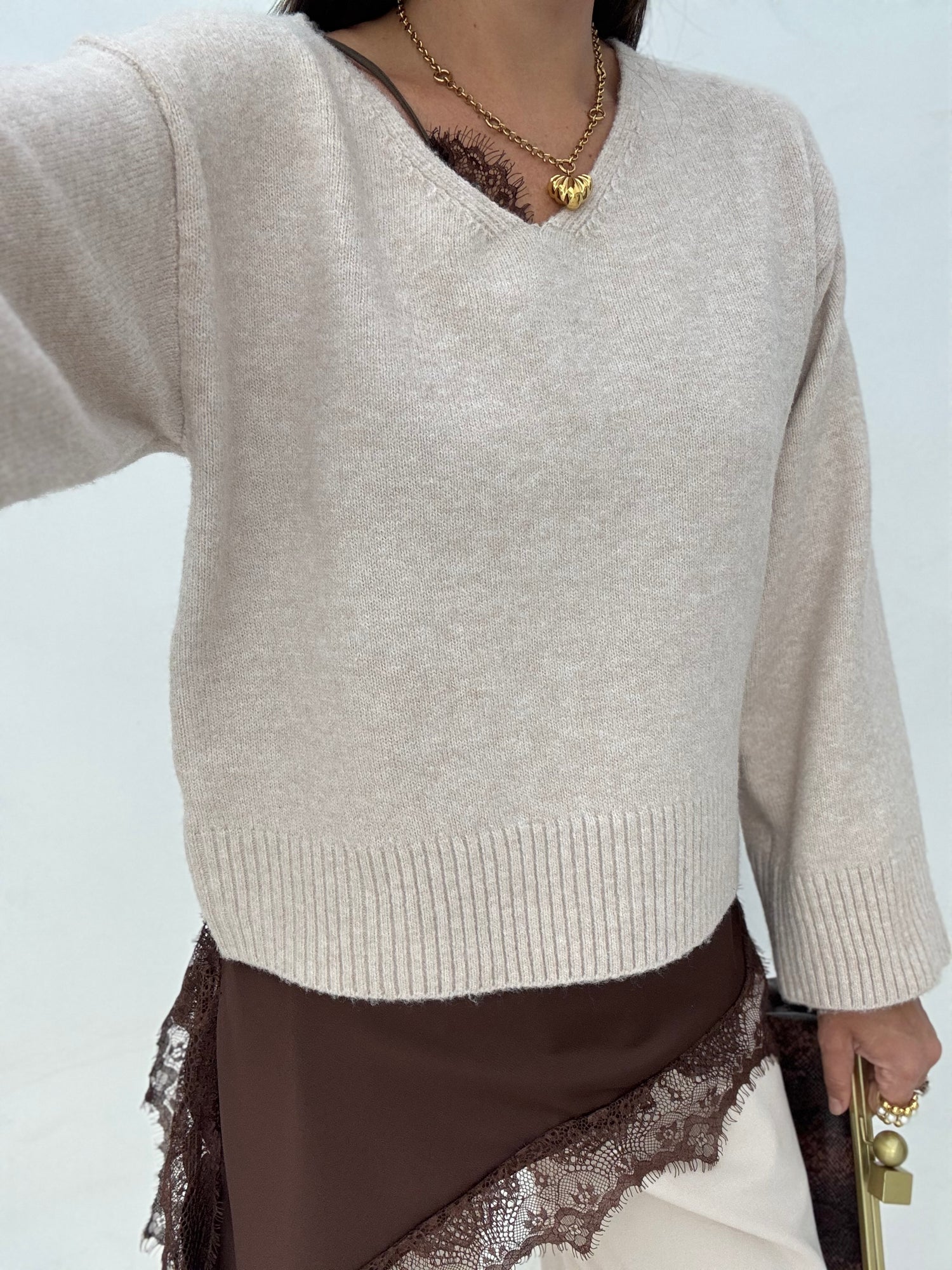 Maglione ‘20% LANA SCOLLO V’ Panna