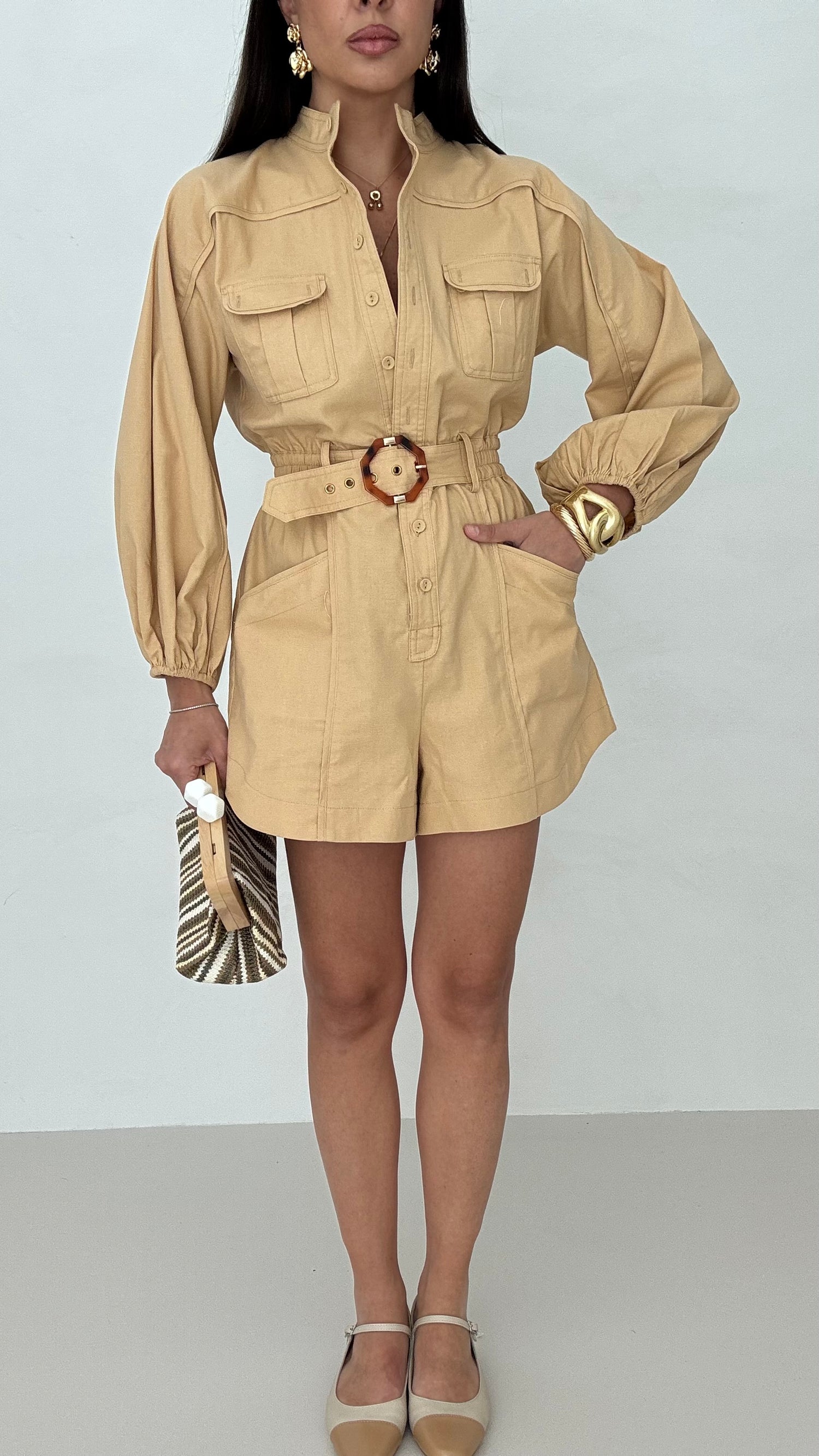 Tuta ‘80%COTONE’ con cintura incorporata Camel