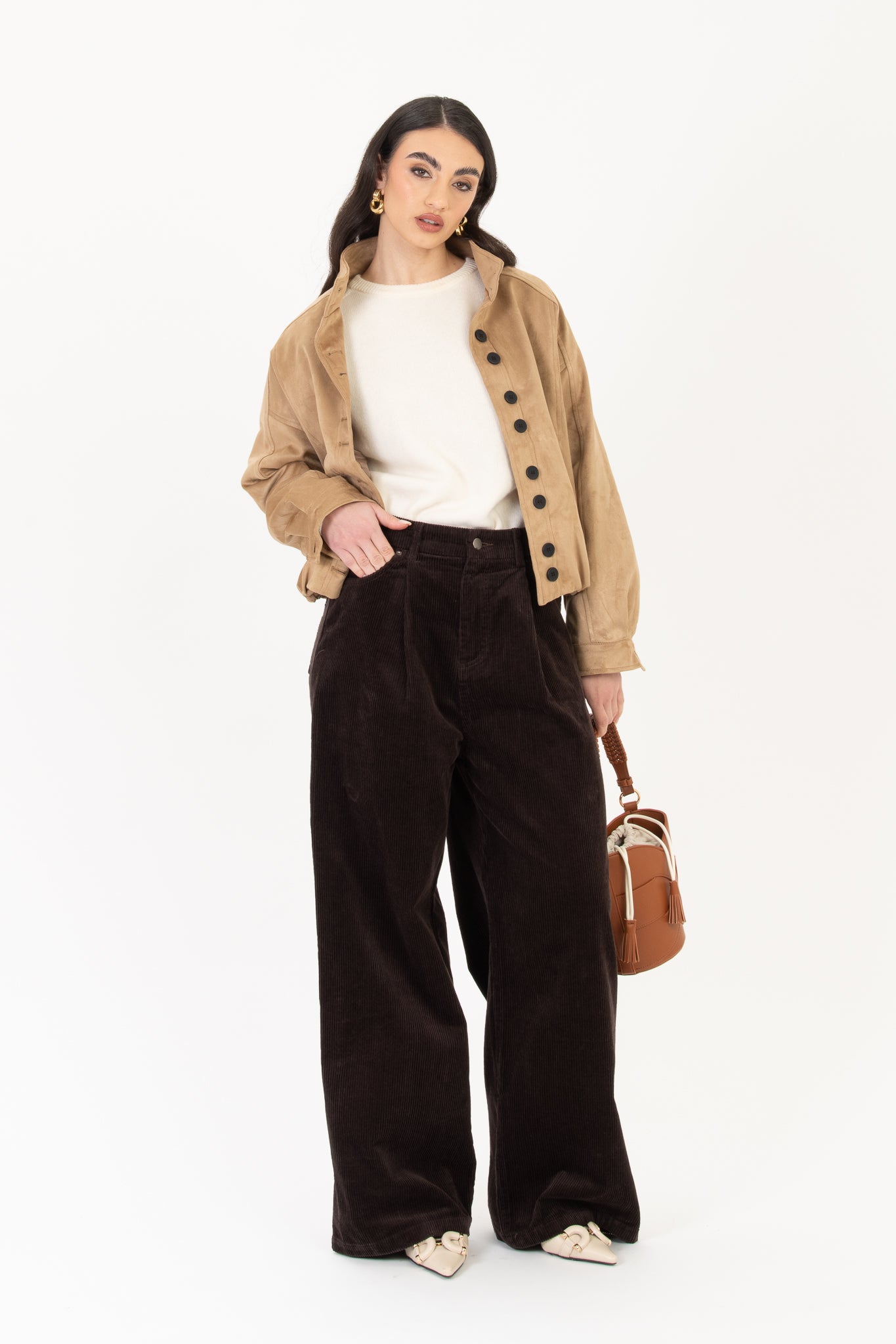 Pantalone ‘VELLUTO A COSTE CON ELASTICO SUL RETRO’ Cacao