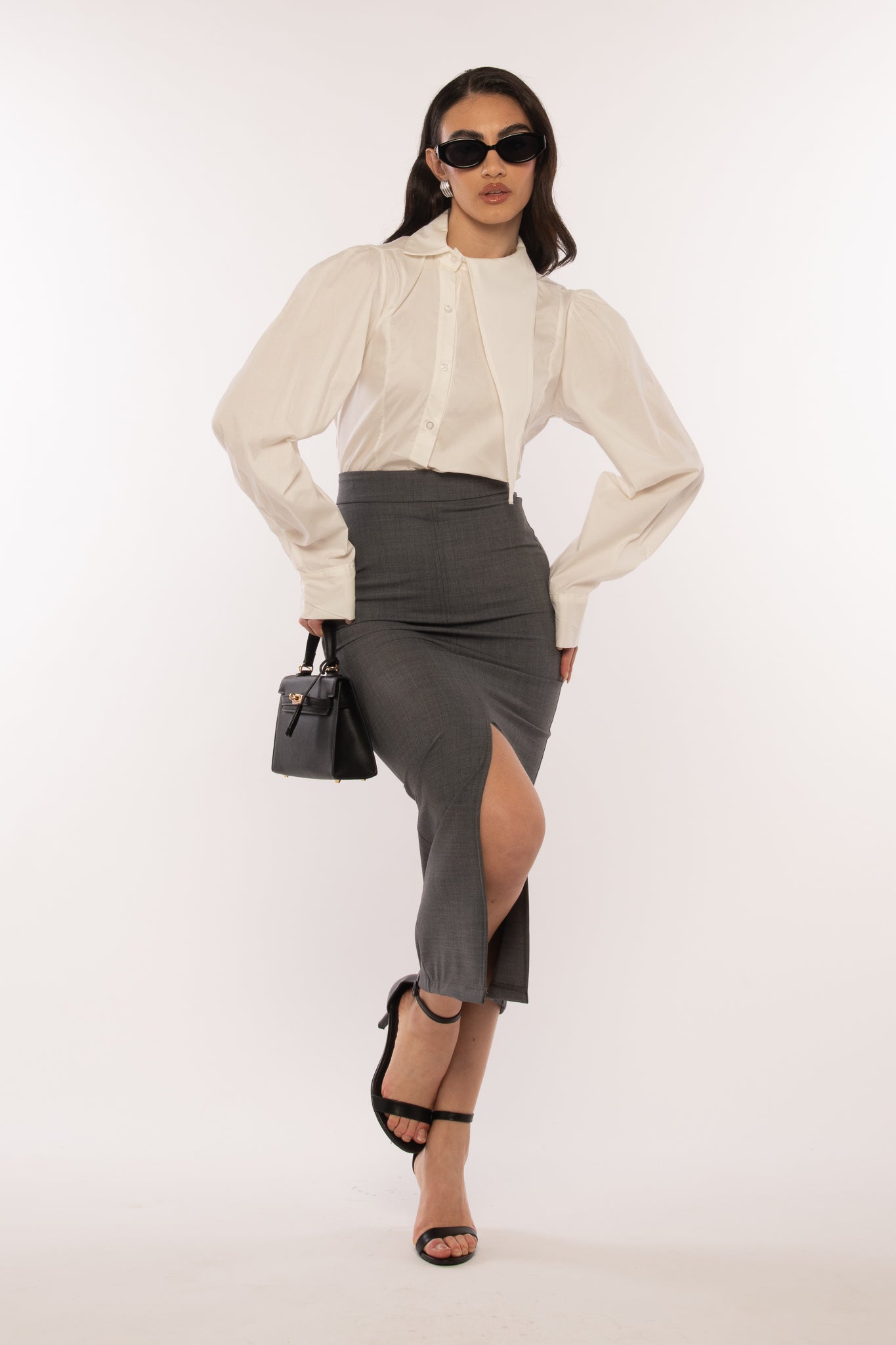 Gonna longuette ‘52% LANA 3&33’ Grigia