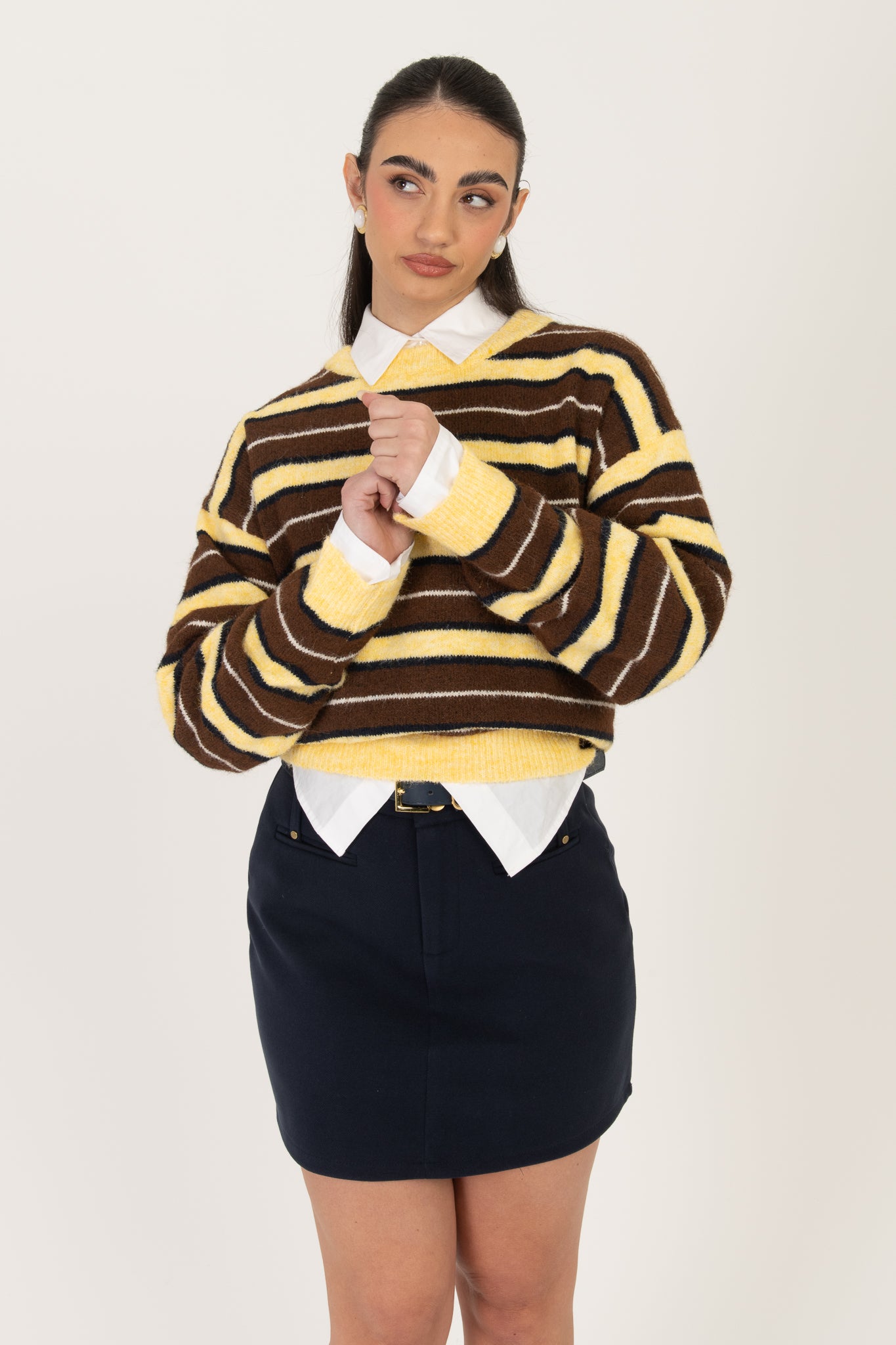 Maglione ‘RIGHE’ 10% LANA Giallo e Cacao