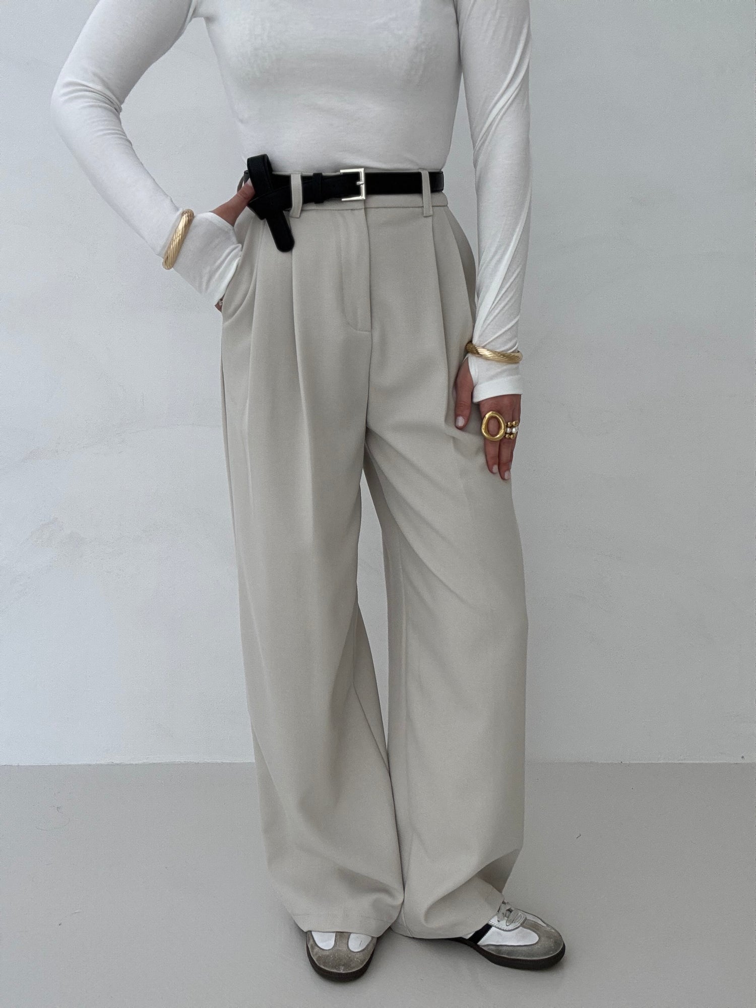 Pantalone ‘CLASSIC’ con cintura Panna