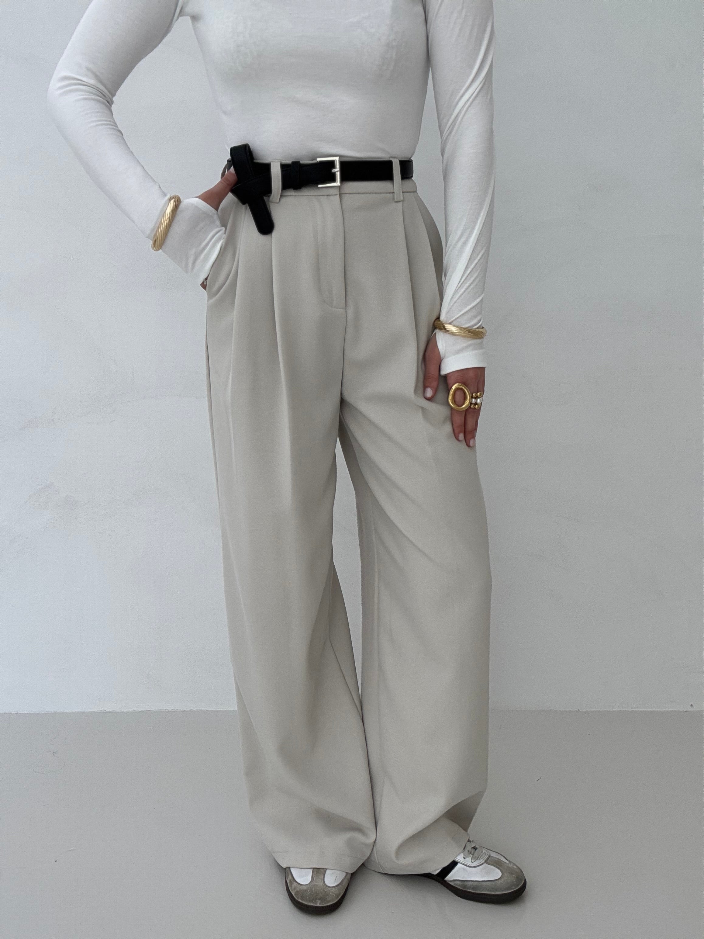 Pantalone ‘CLASSIC’ con cintura Panna