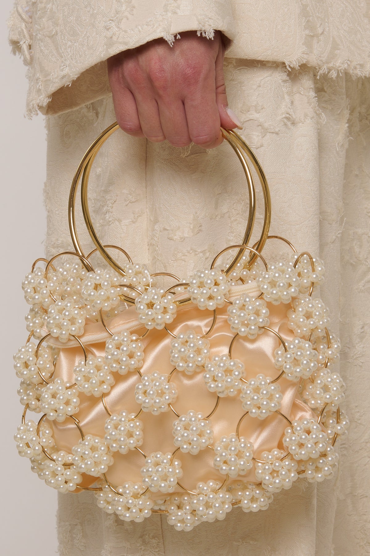 Borsa ‘FIORI IN PERLE’ Panna
