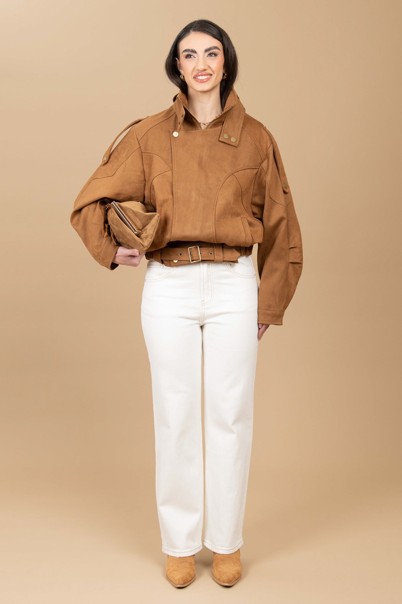 Jeans ‘GAMBA DRITTA’ Cuciture Cuoio Bianco