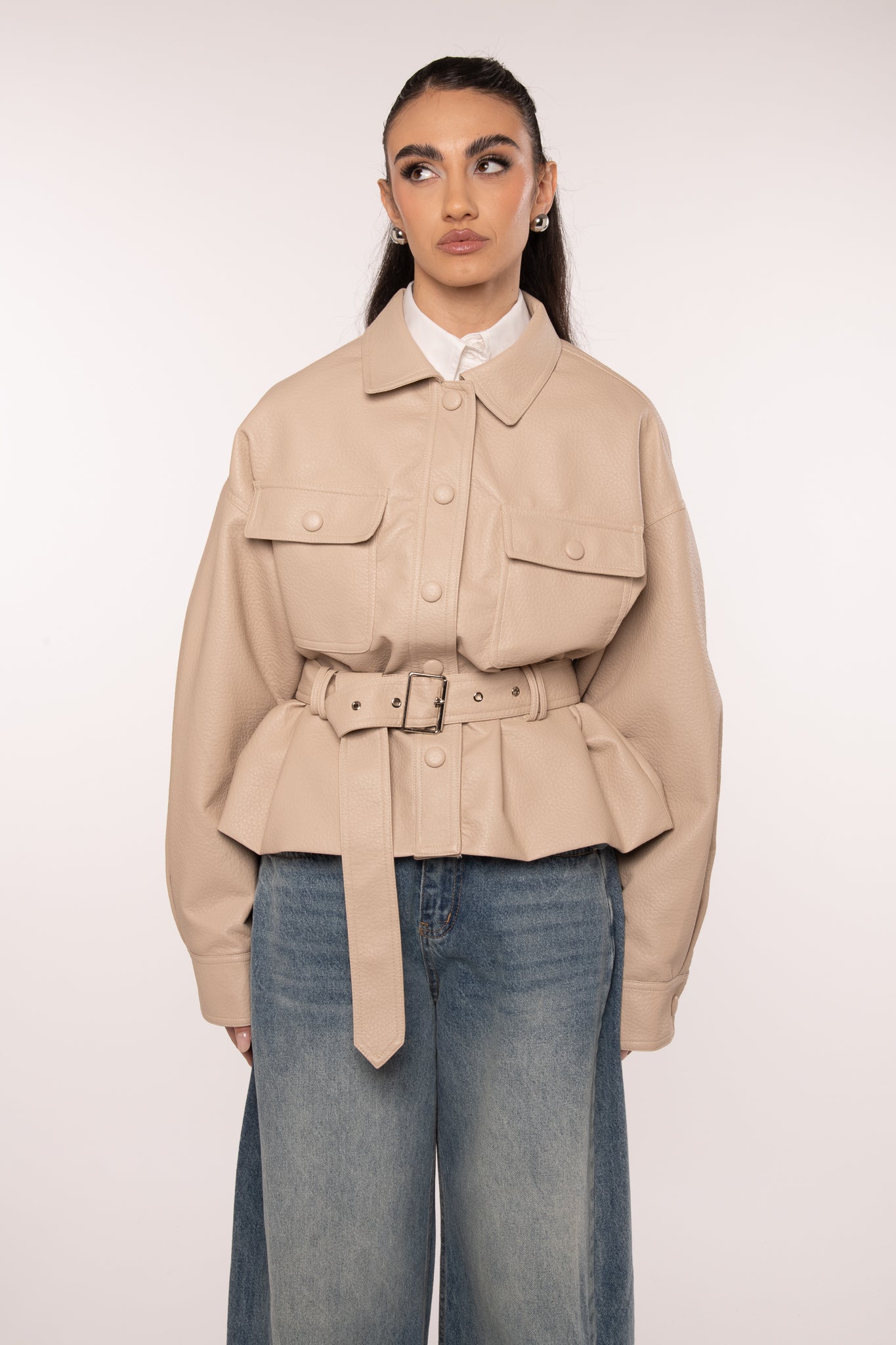 Giacca ‘ECO-PELLE MARTELLATA’ Beige