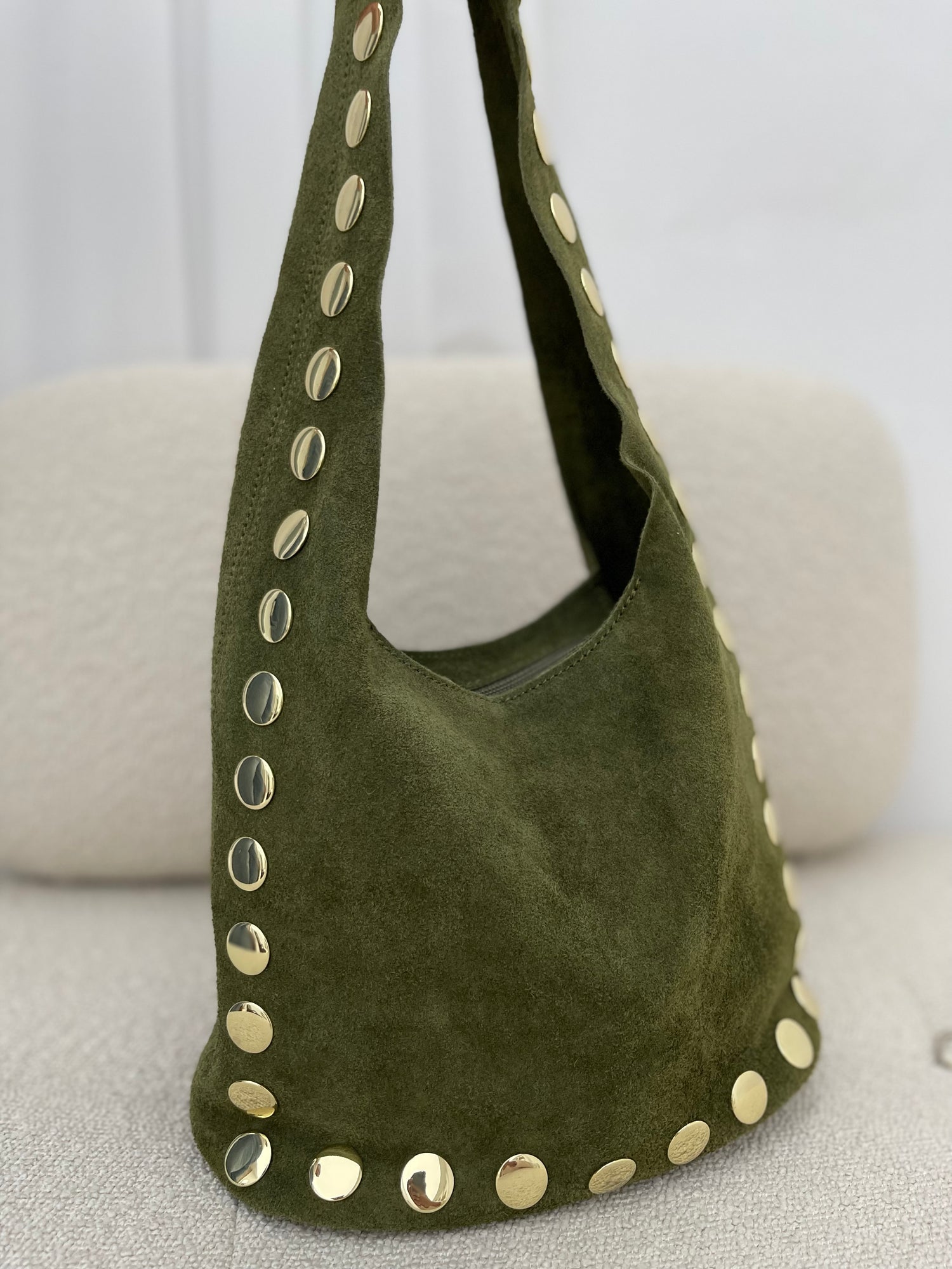 Borsa ‘SUEDE’ con borchie Verde Militare