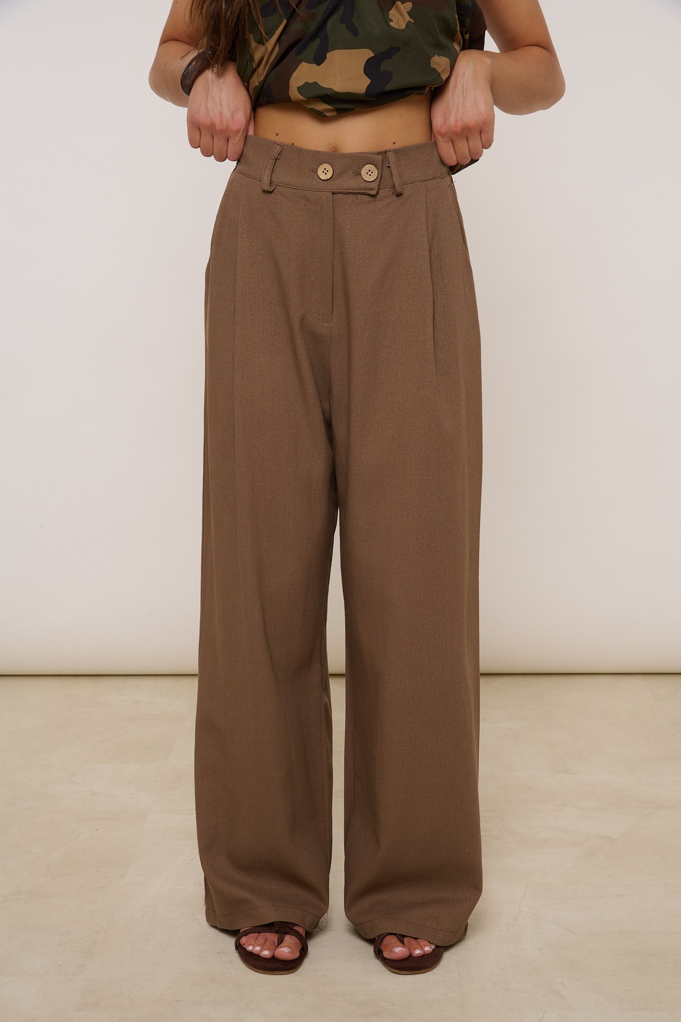 Pantalone ‘DOPPIO BOTTONE’ 55% Lino Cacao
