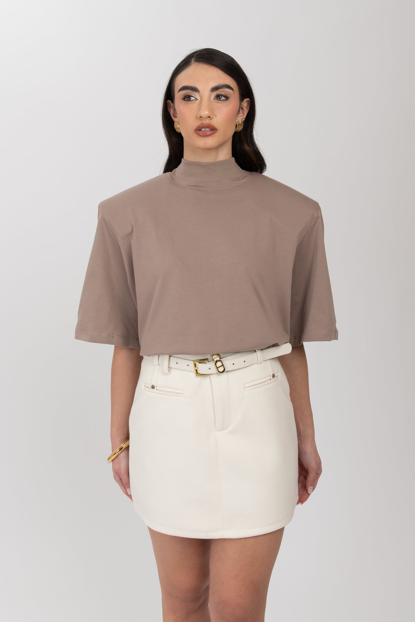 Maglia ‘MEZZO COLLO e MAXI SPALLINA’ 100%COTONE Fango