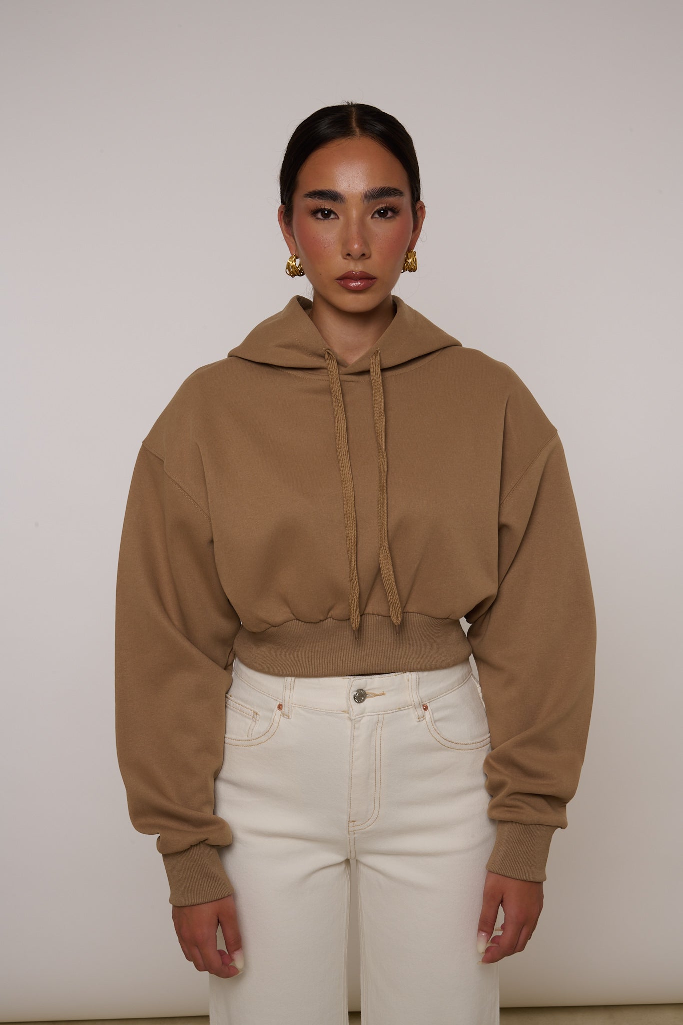 Felpa Crop ‘100%COTONE’ Camel