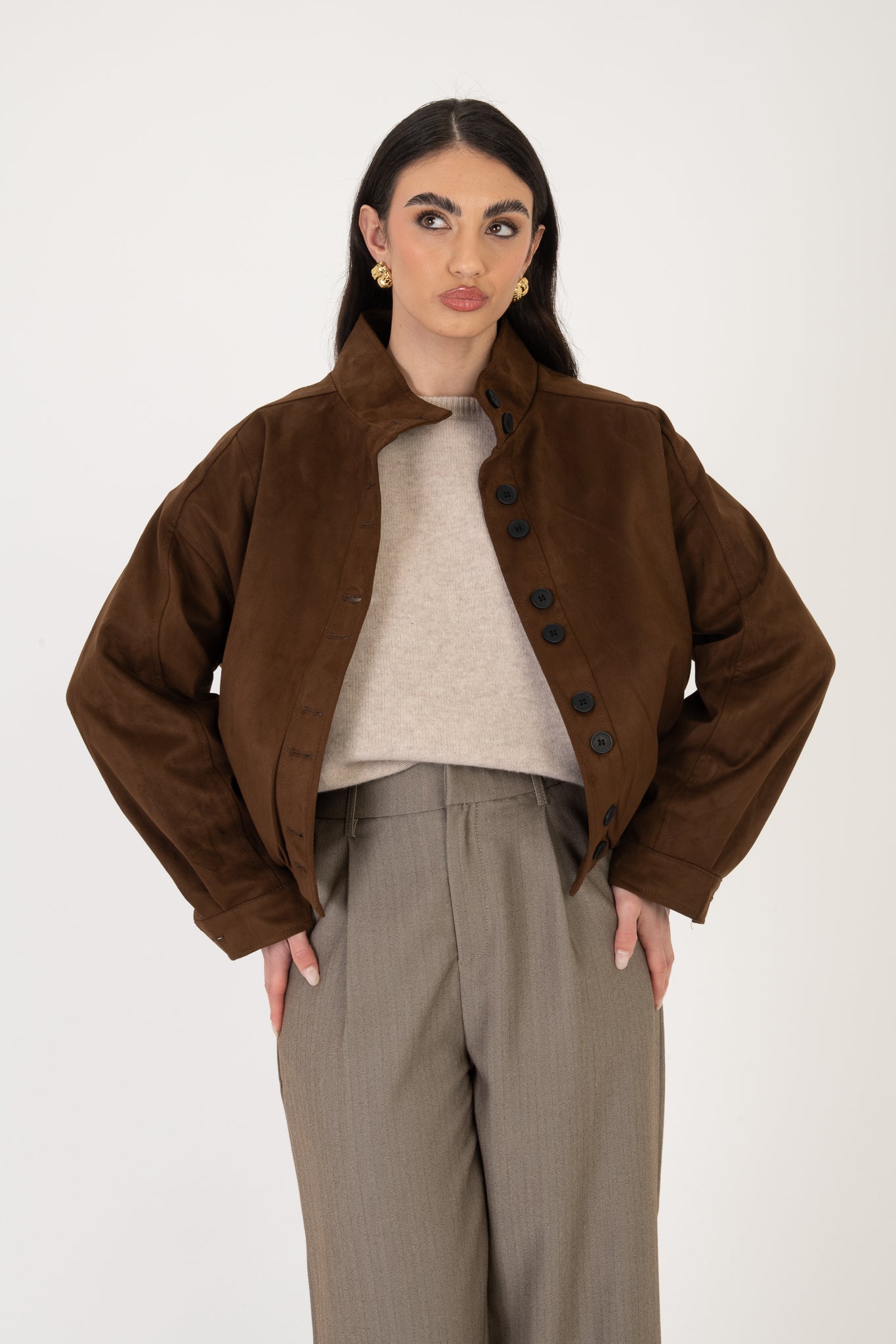 Bomber ‘ECO-CAMOSCIO COLLO ALTO’Cacao