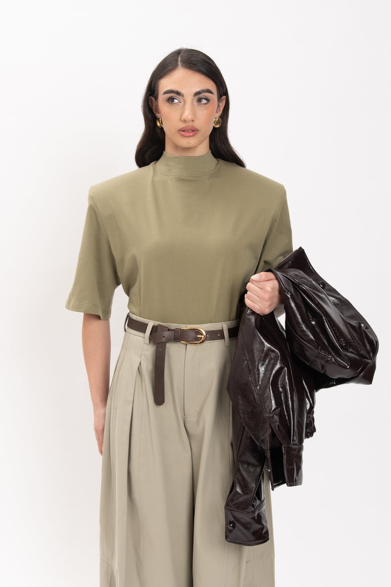 Maglia ‘MEZZO COLLO e MAXI SPALLINA’ 100%COTONE Verde Militare