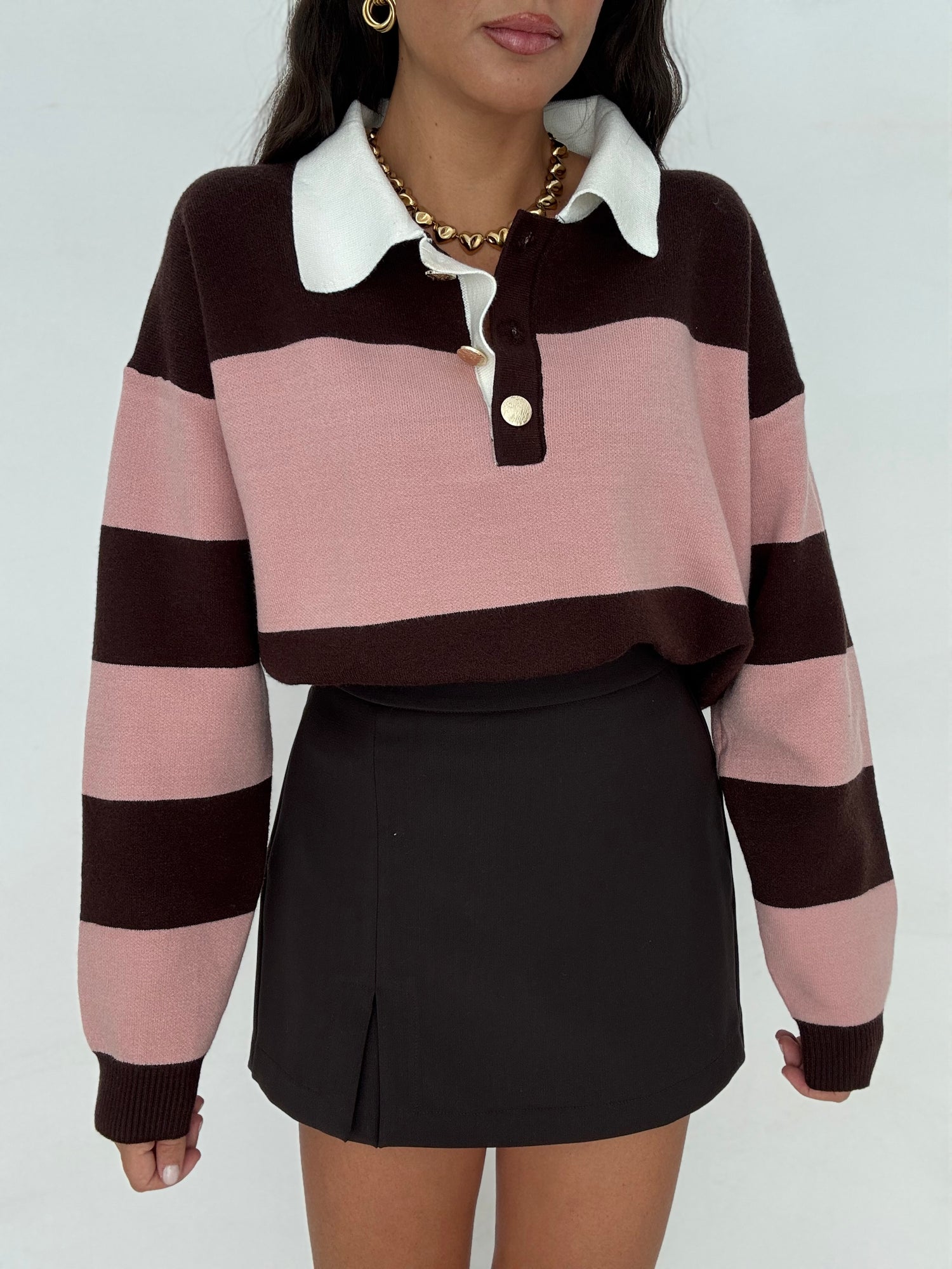 Tornerà disponibile tra circa 12 giorni - Maglia/Polo ‘BOTTONI ORO’ Cacao e Rosa