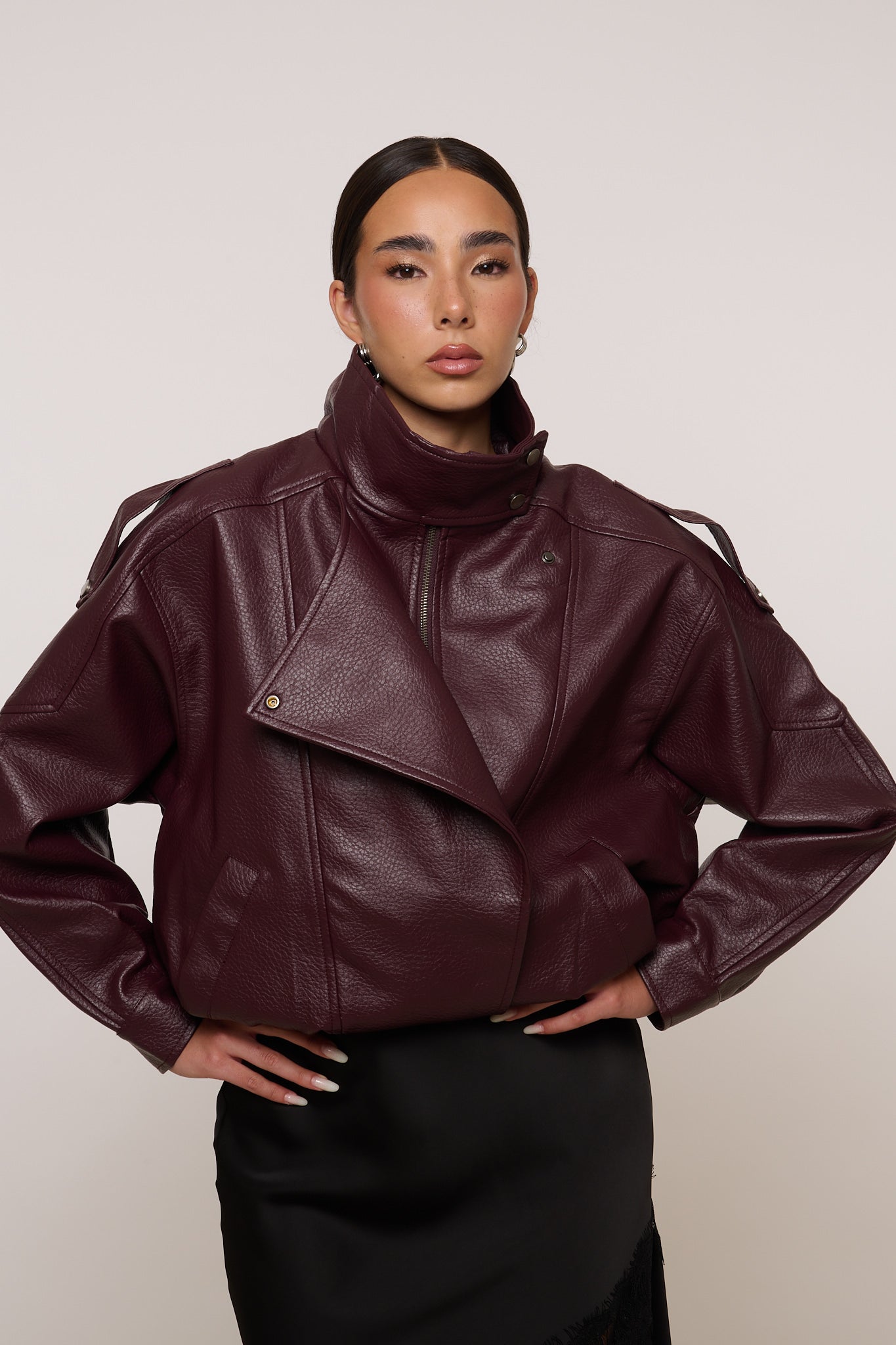 Chiodo/Bomber ‘COLLO ALTO’ ecopelle Bordeaux