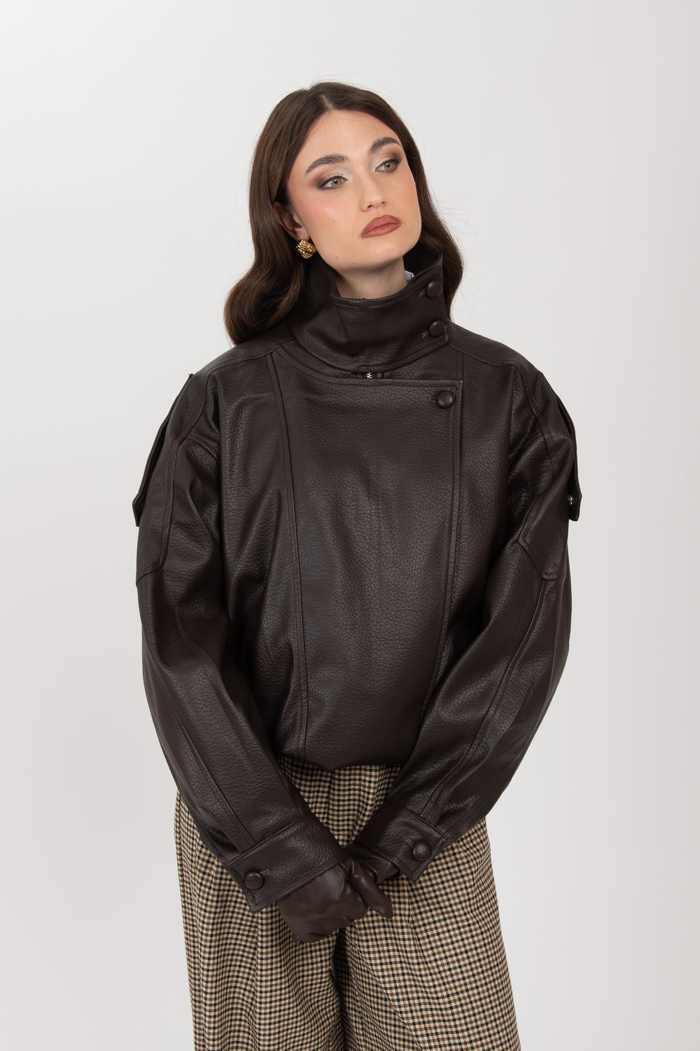 Chiodo/Bomber ‘COLLO ALTO’ ecopelle Cacao