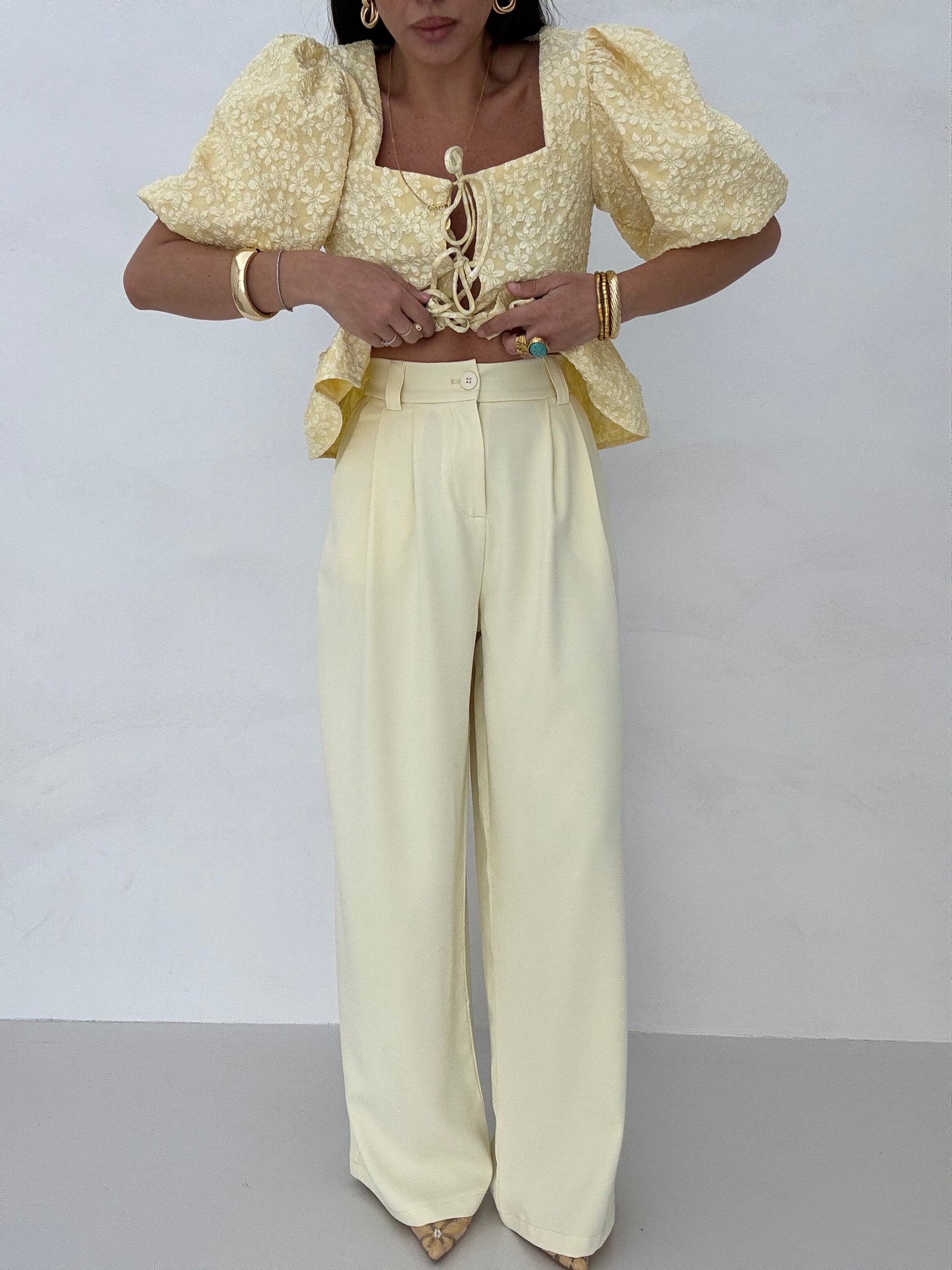 Pantalone ‘ELASTICO SUL RETRO’ Giallo Pastello