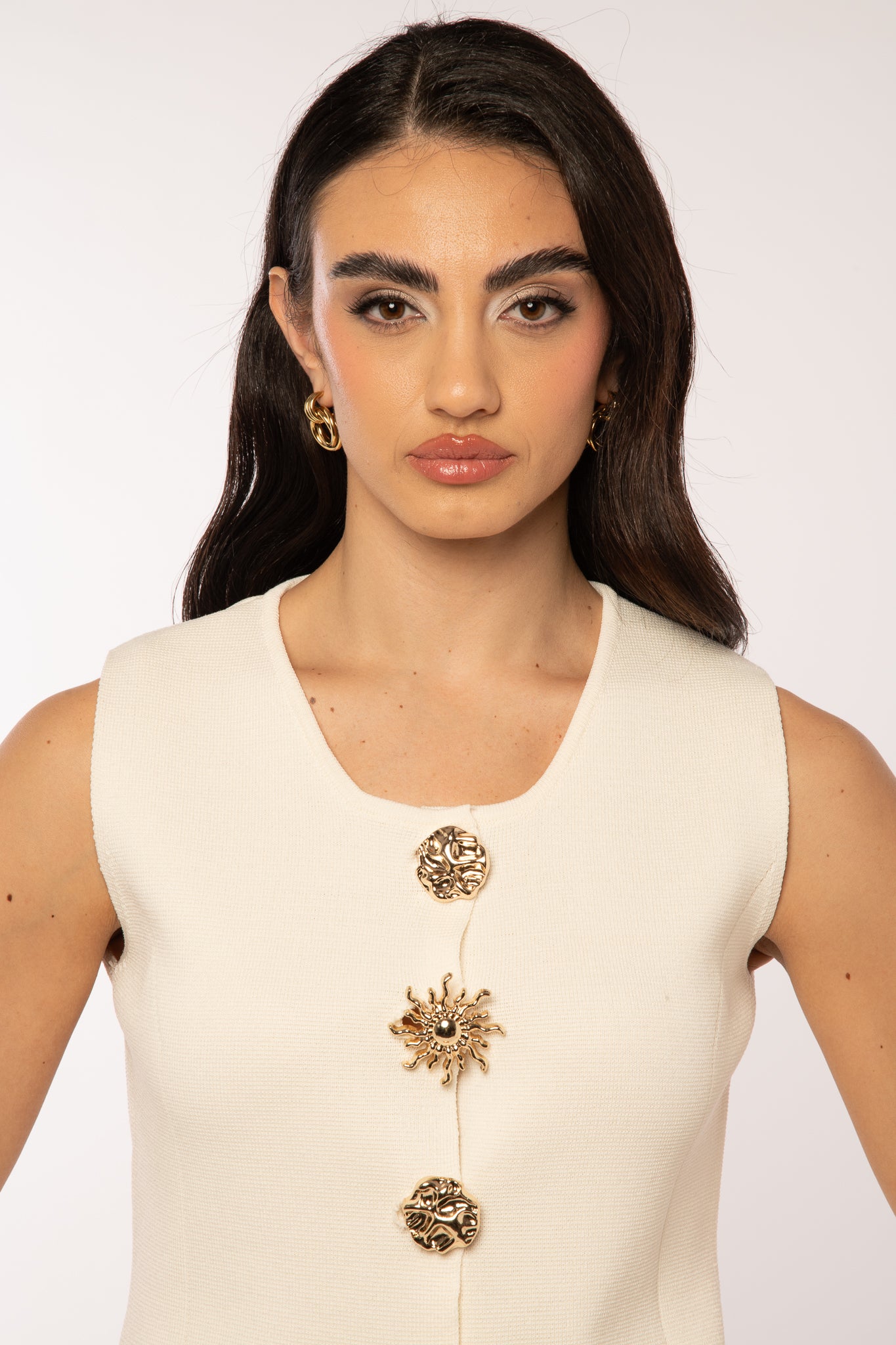 Gilet avvitato ‘BOTTONI ORO A FANTASIA’ Panna