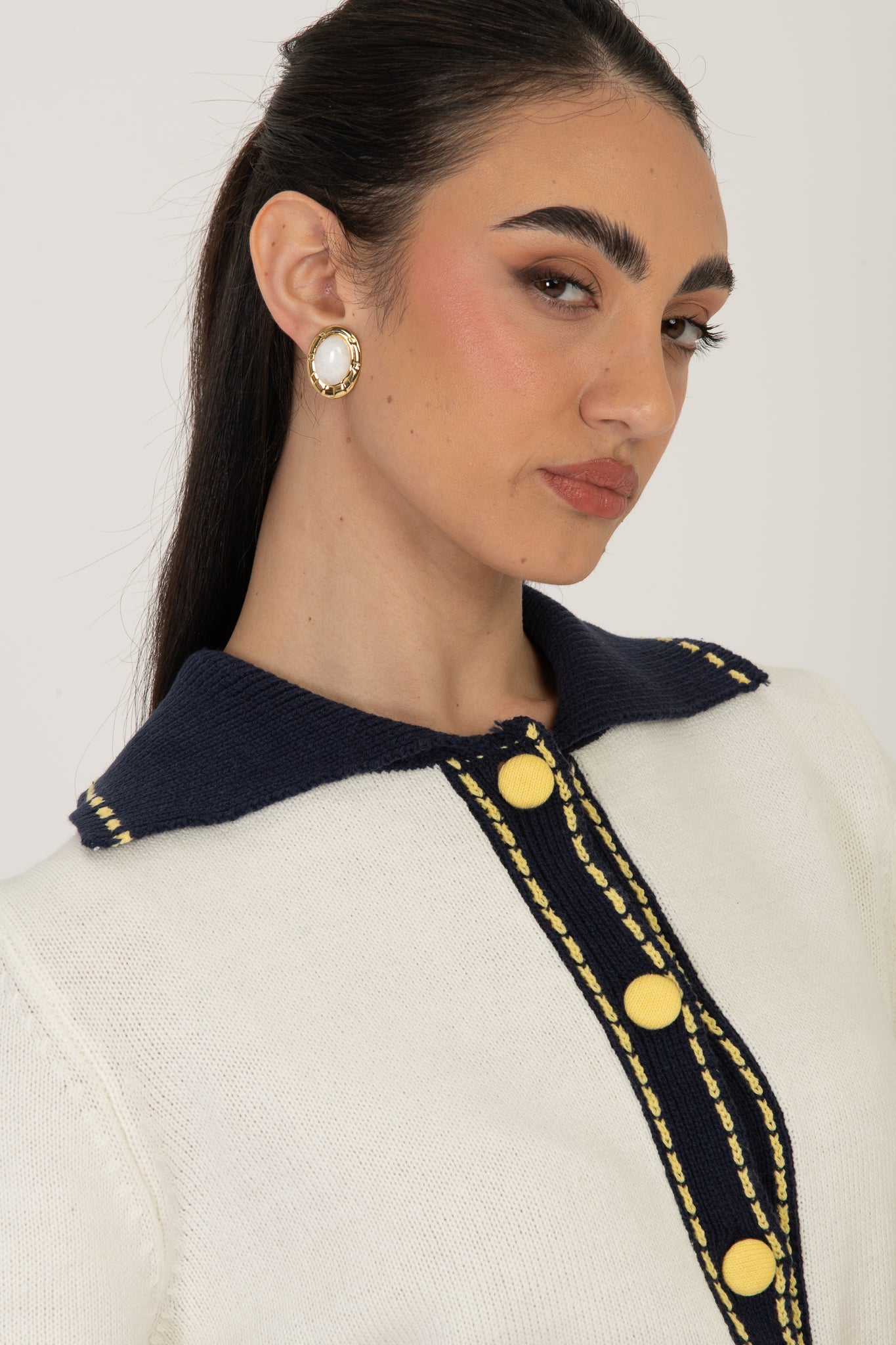 Maglione/Polo ‘BOTTONI RIVESTITI’ Panna e Blu