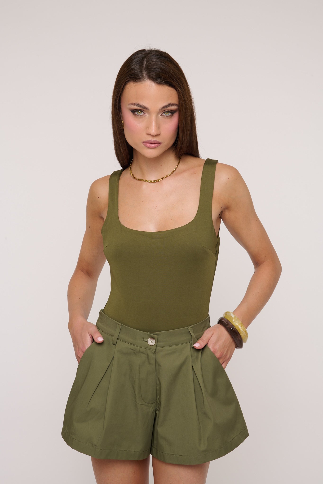 Body ‘3&33 SCOLLO QUADRATO’ Verde Militare