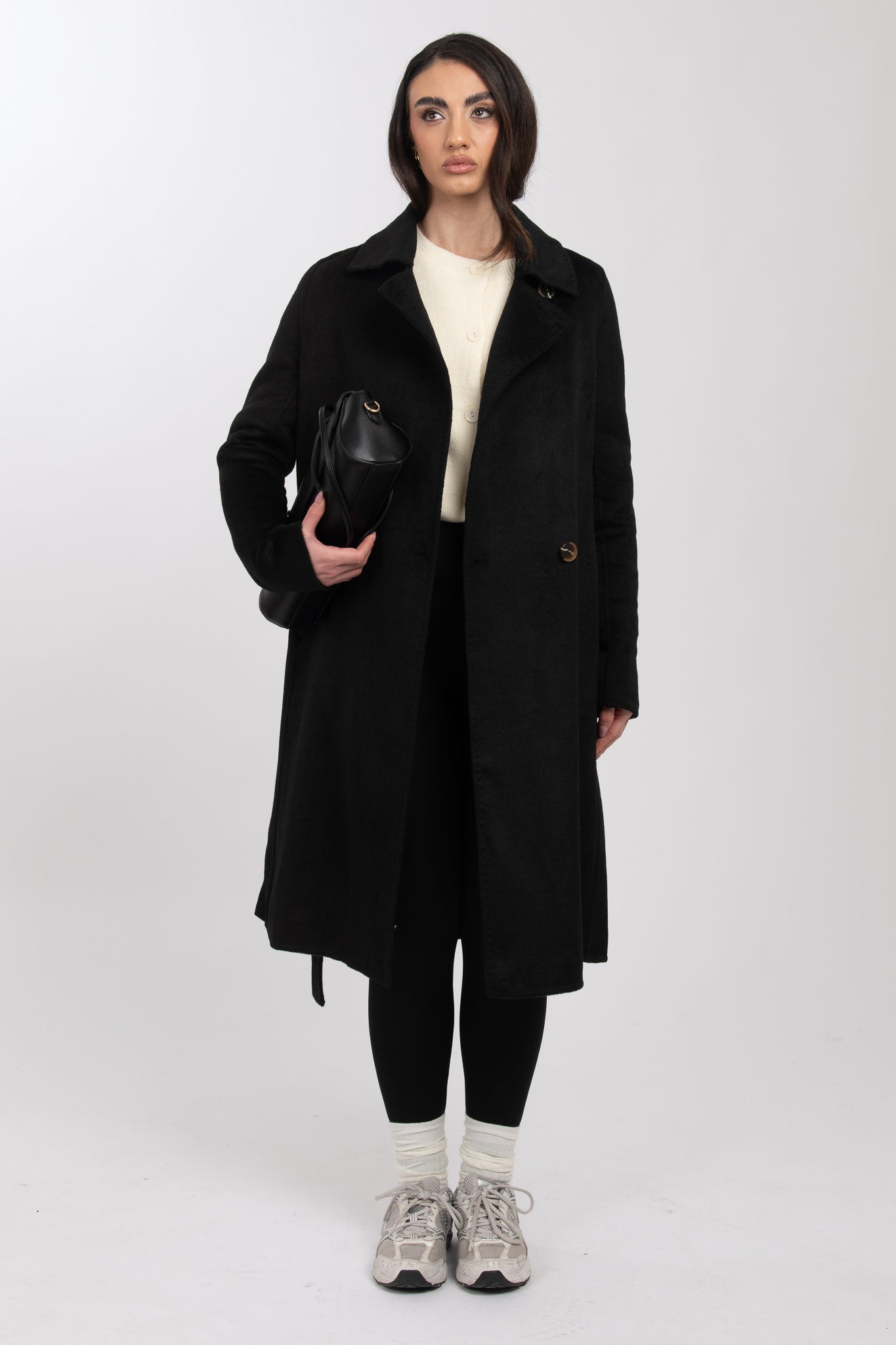 Cappotto ‘CAVALLINO’ con impunture Nero