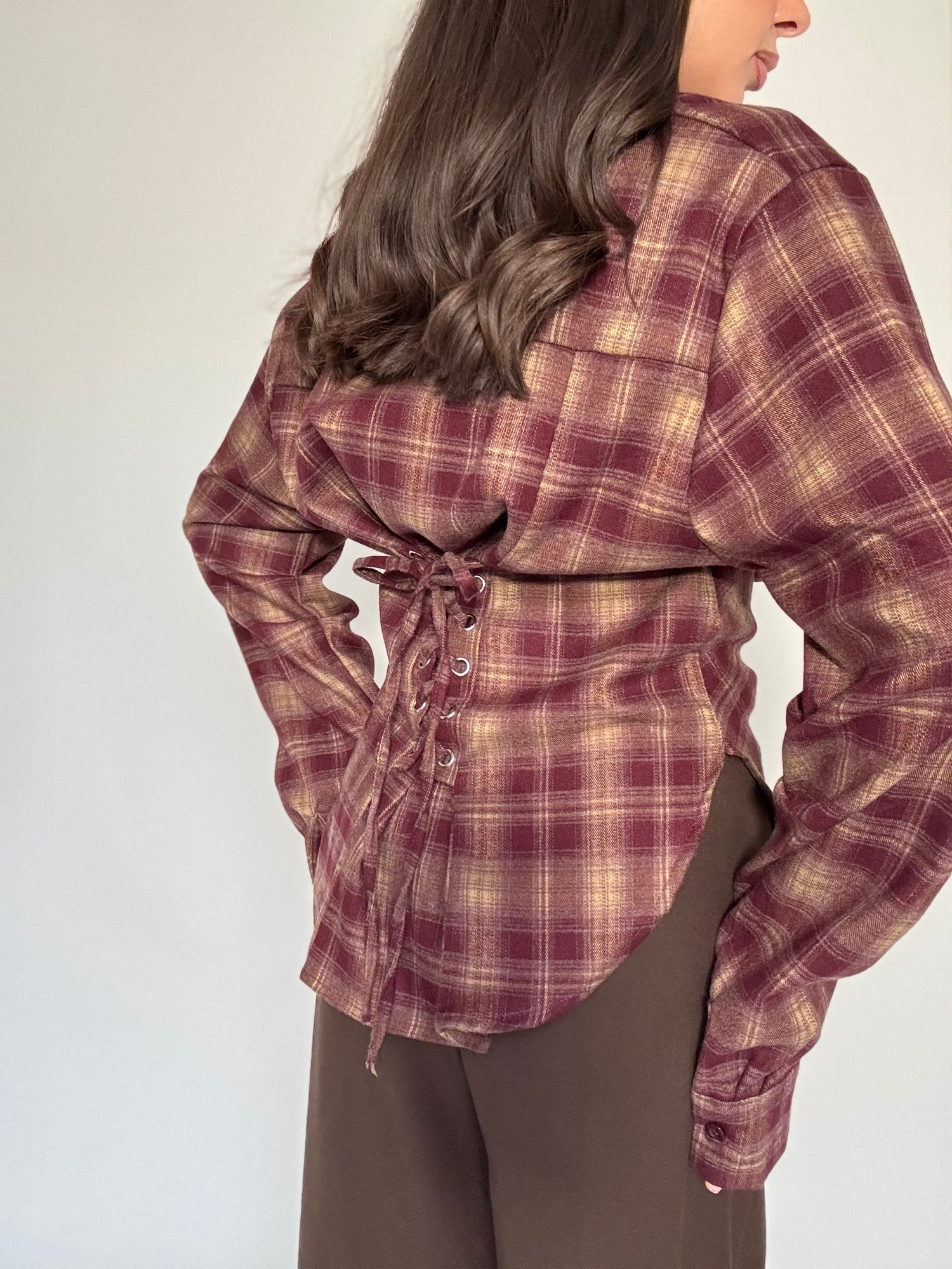 Camicia ‘STRINGHE’ 95%COTONE quadri Bordeaux