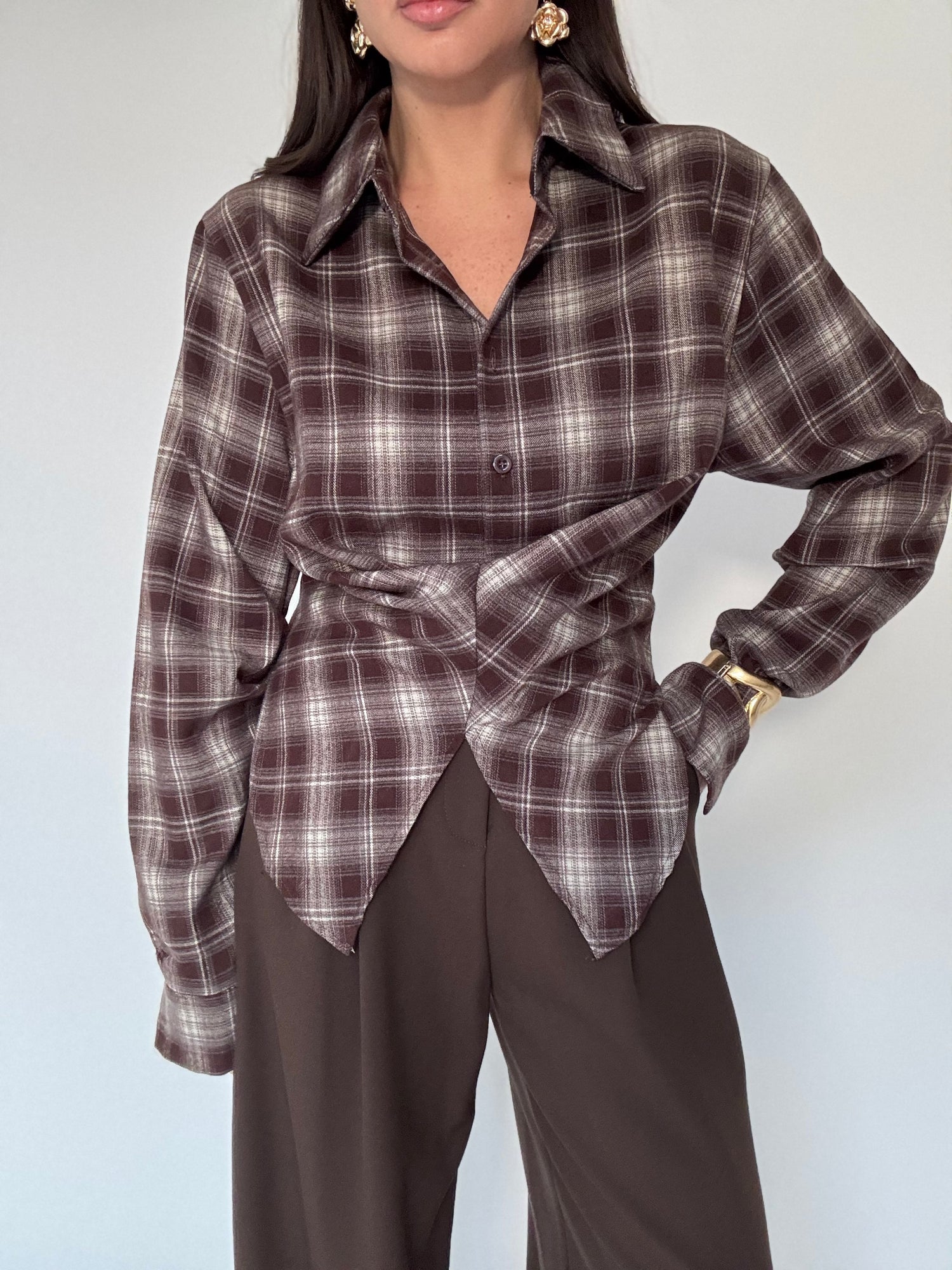 Camicia ‘STRINGHE’ 95%COTONE quadri Cacao