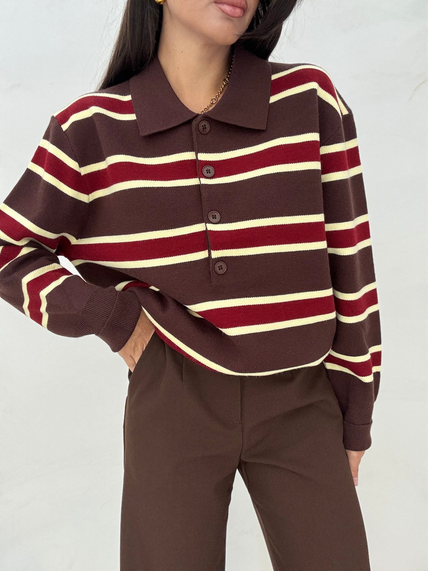 Maglione ‘RIGHE’ Cacao e Giallo Burro