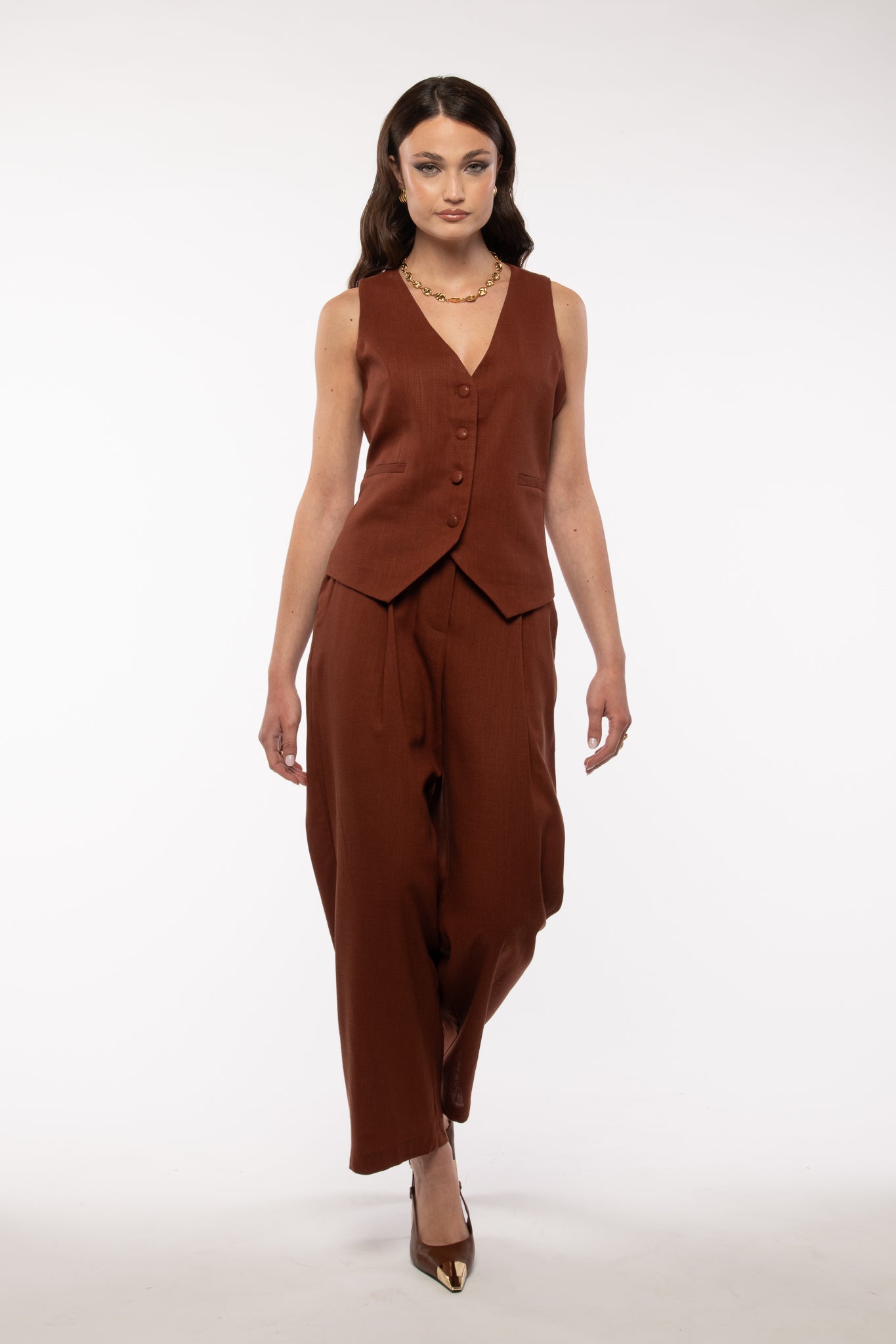 Coordinato ‘30% LINO’ gilet+pantalone Coccio