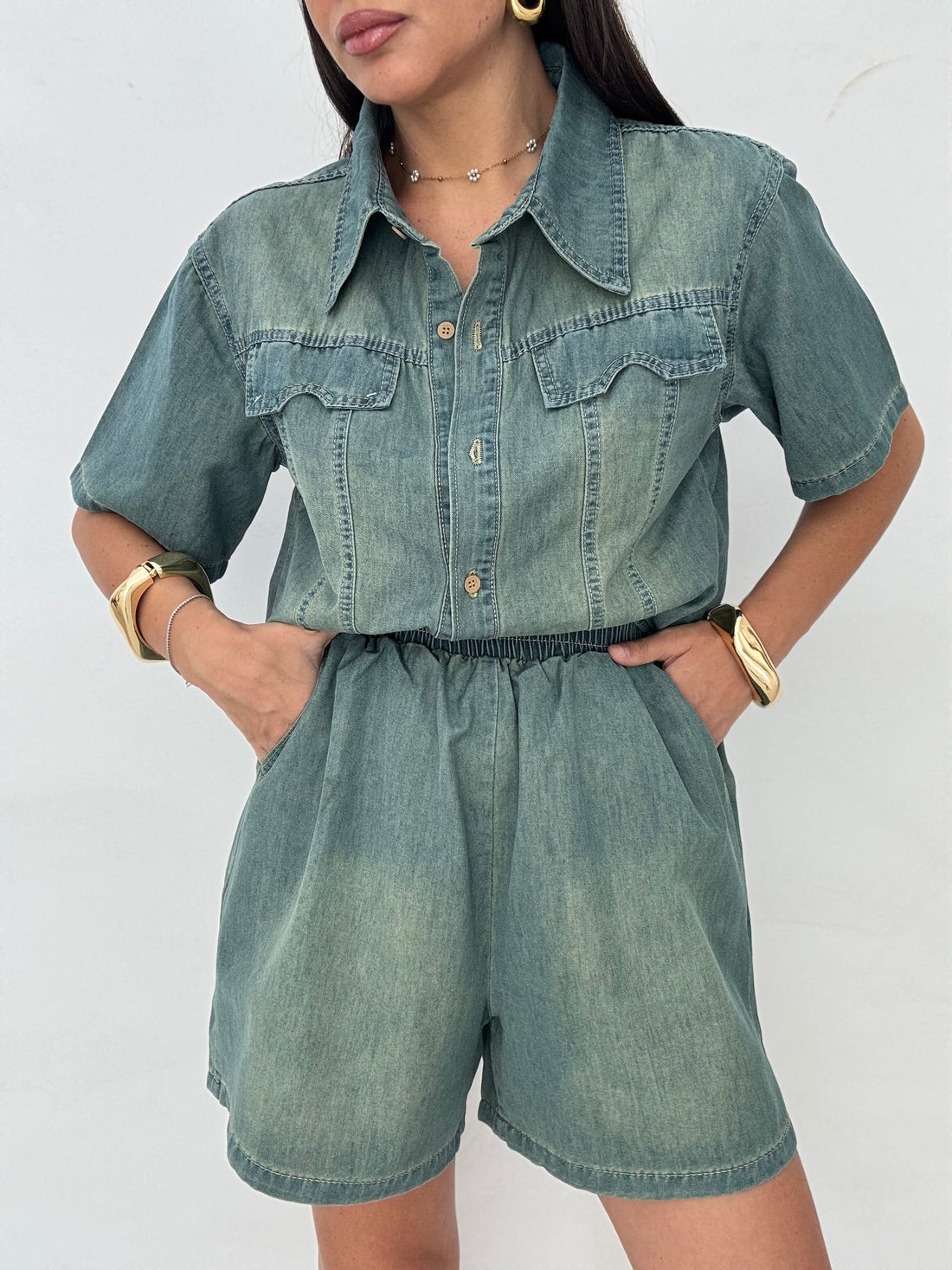 Coordinato ‘NINA’ 65%COTONE Denim Slavato