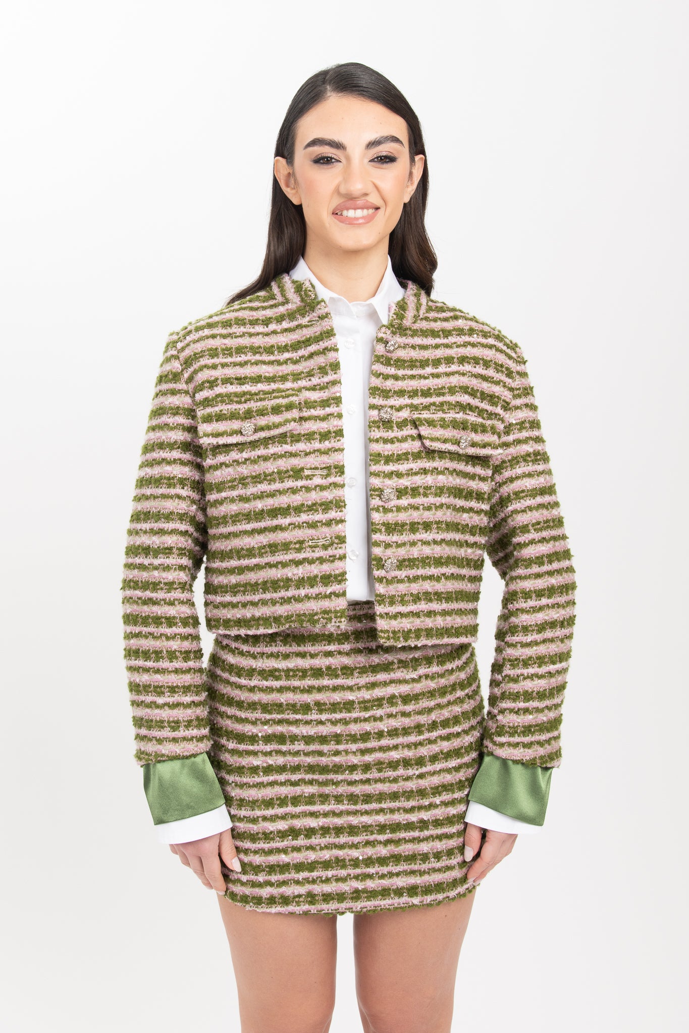 Gonna ‘TWEED 30% LANA BY LUMINA’ Rosa e Pistacchio