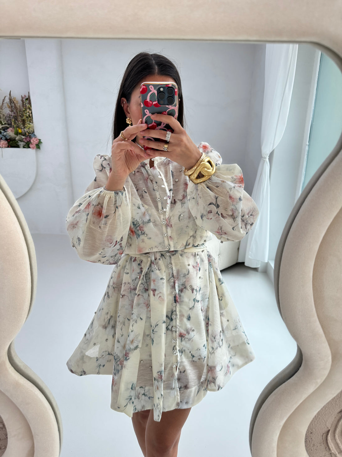 Abito ‘FLOWER’ con strass e cintura