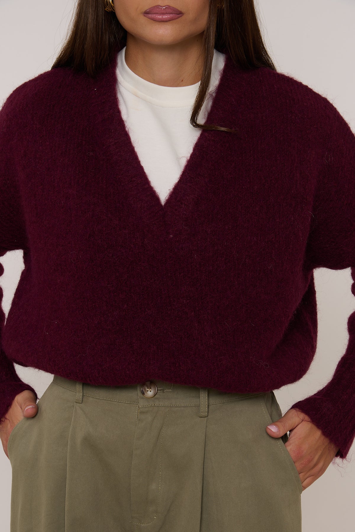 Maglione ‘SCOLLO V’ 5% LANA Bordeaux