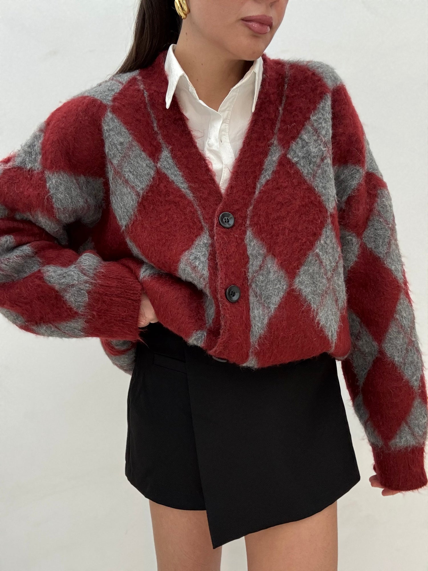 Cardigan ‘ROMBI’ Grigio e Bordeaux