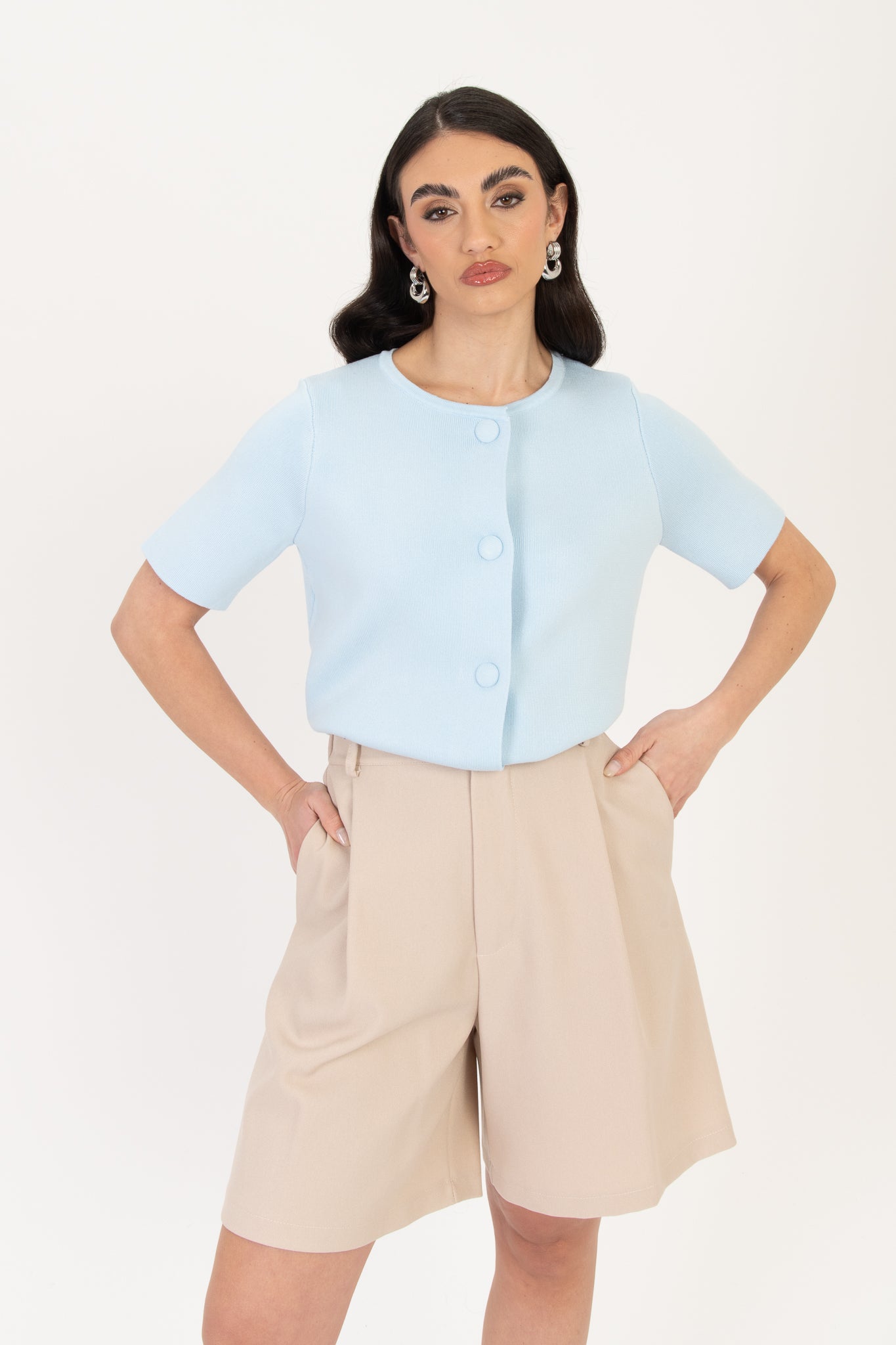 Maglione ‘BOTTONI RIVESTITI’ Azzurra