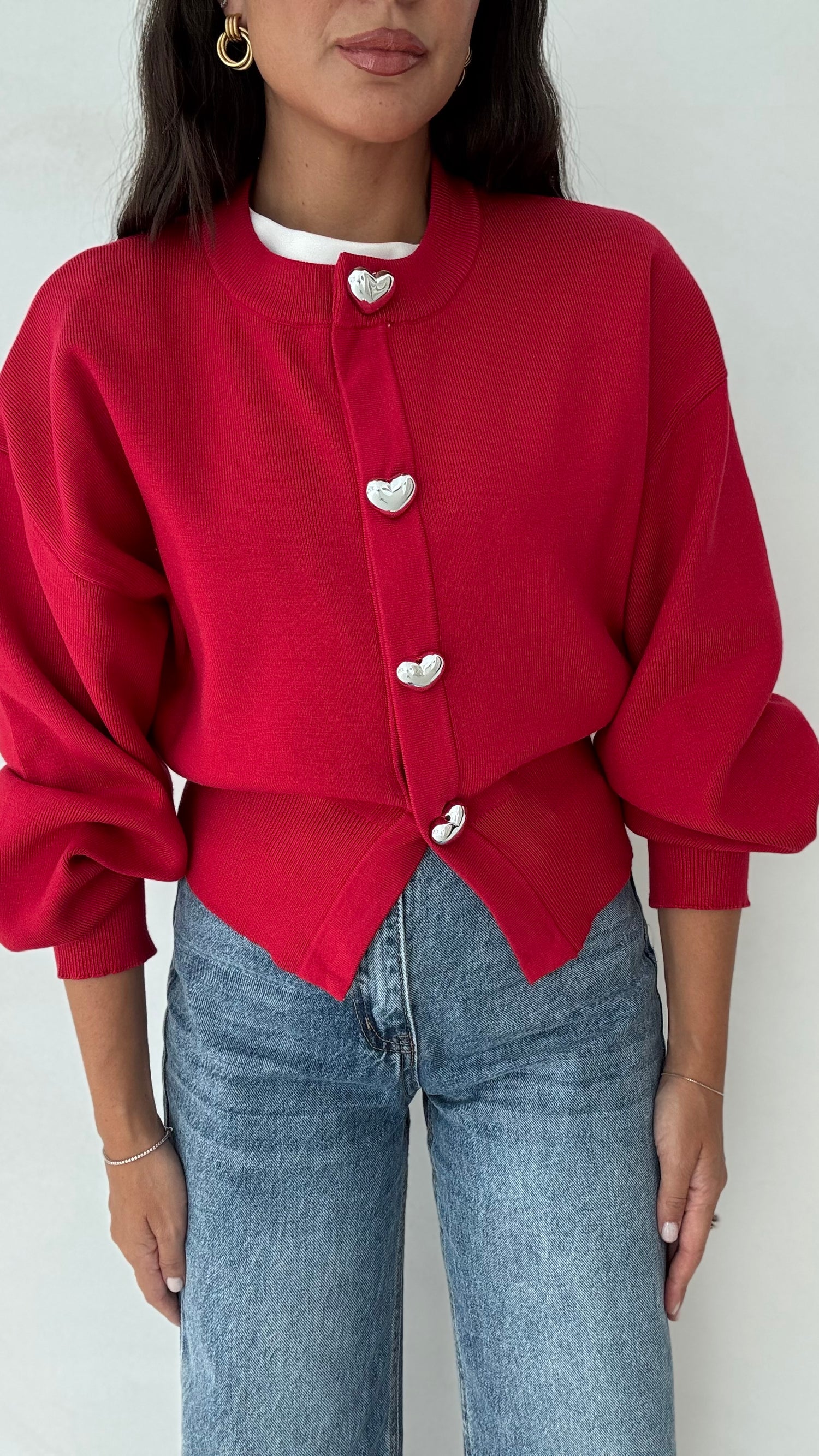 PREORDINE- il prodotto verrà spedito giovedì -Cardigan ‘CUORI’ Rosso