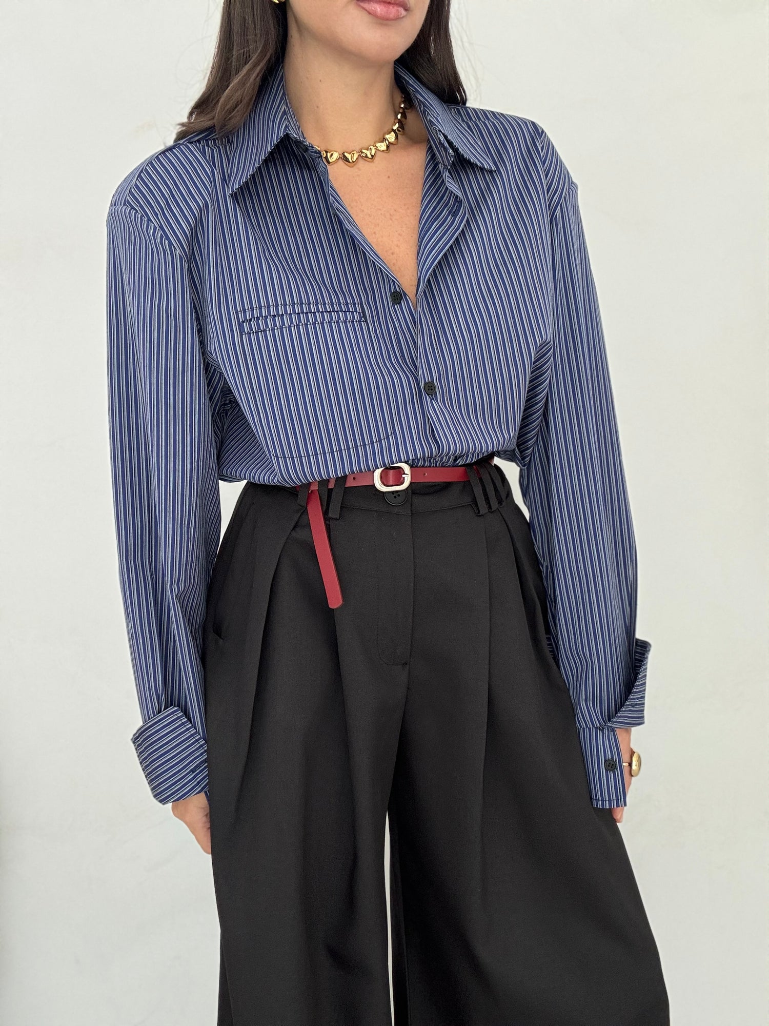 Camicia ‘100% COTONE’ con spalline a righe Blu e Grigia
