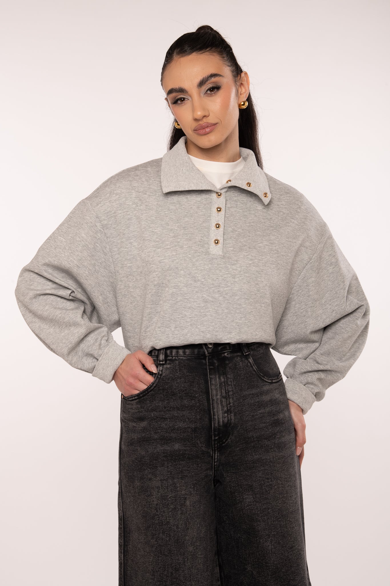 Polo/Felpa ‘BOTTONCINI ORO’ Grigia