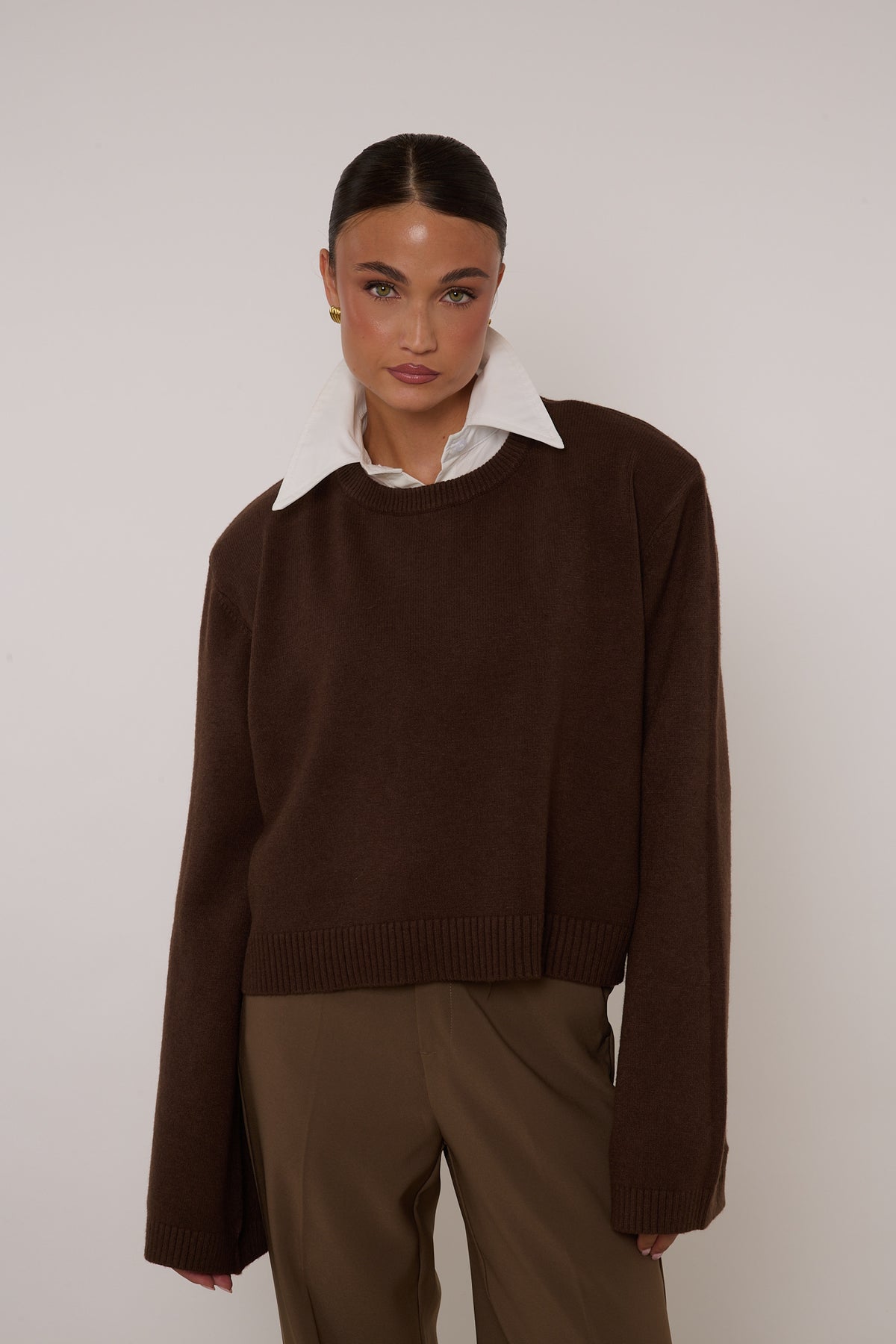 Maglione ‘MAXI SPALLINA’ girocollo Cacao