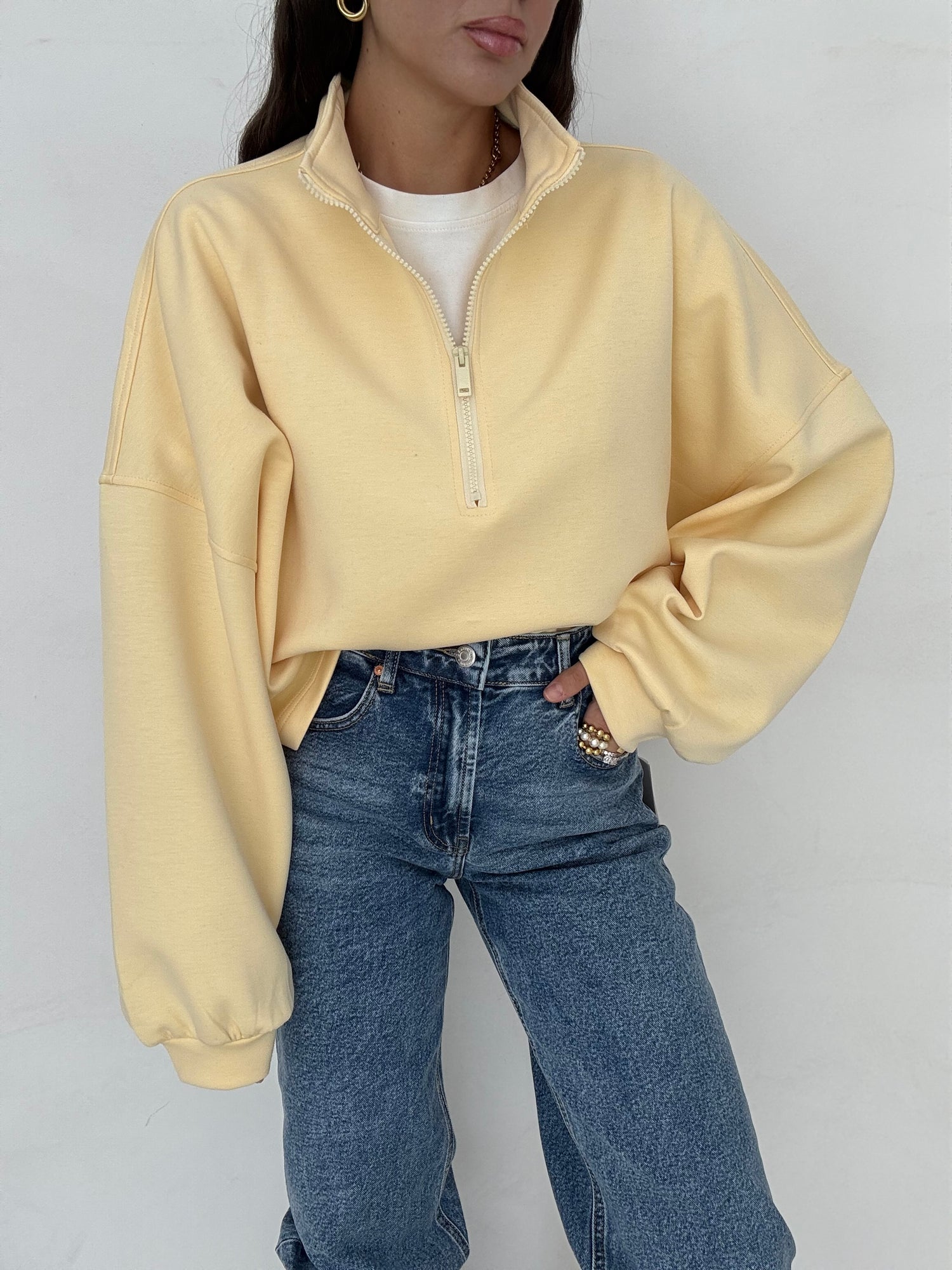 Felpa Crop con Zip Gialla