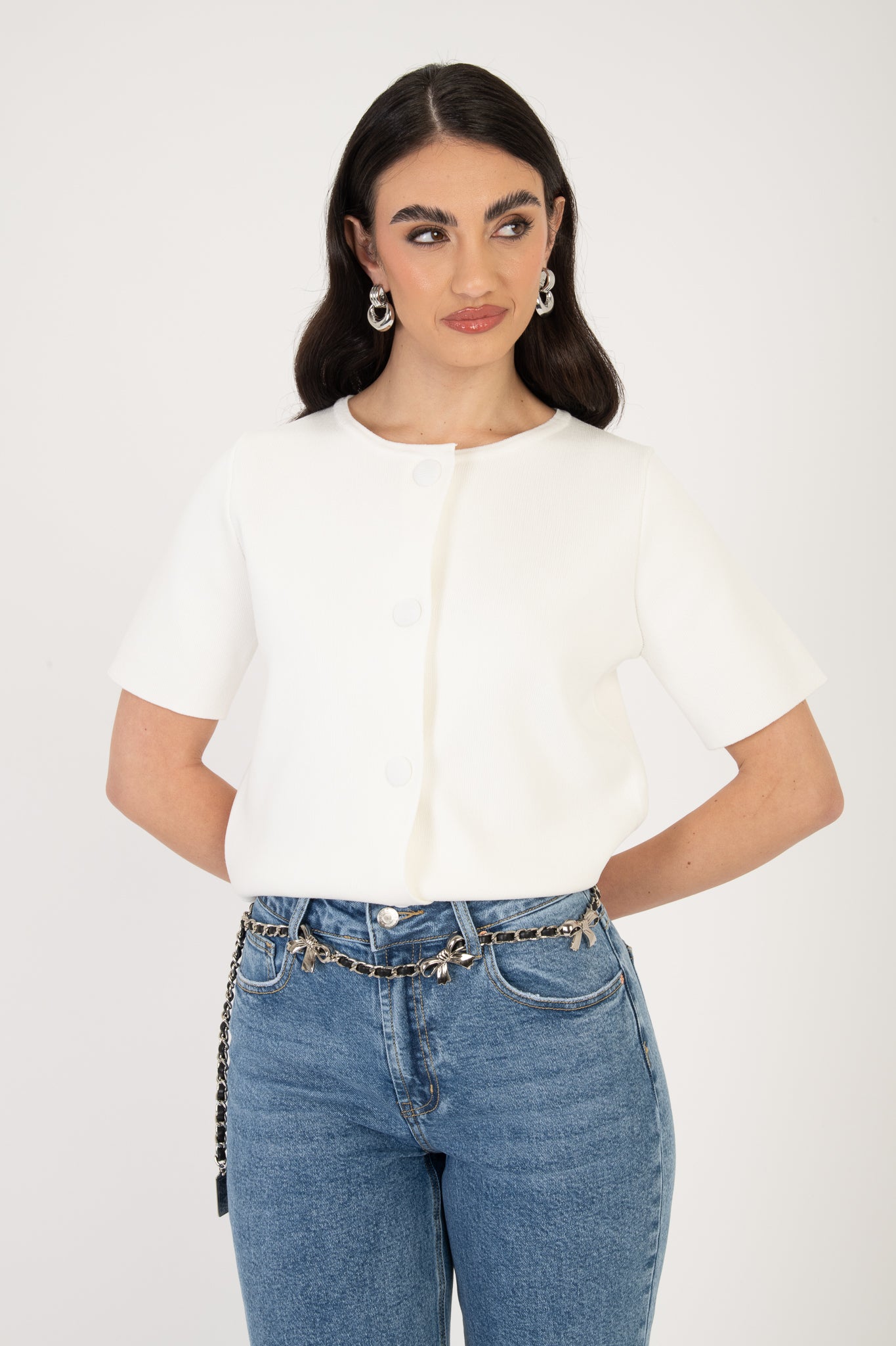 Maglione ‘BOTTONI RIVESTITI’ Bianco