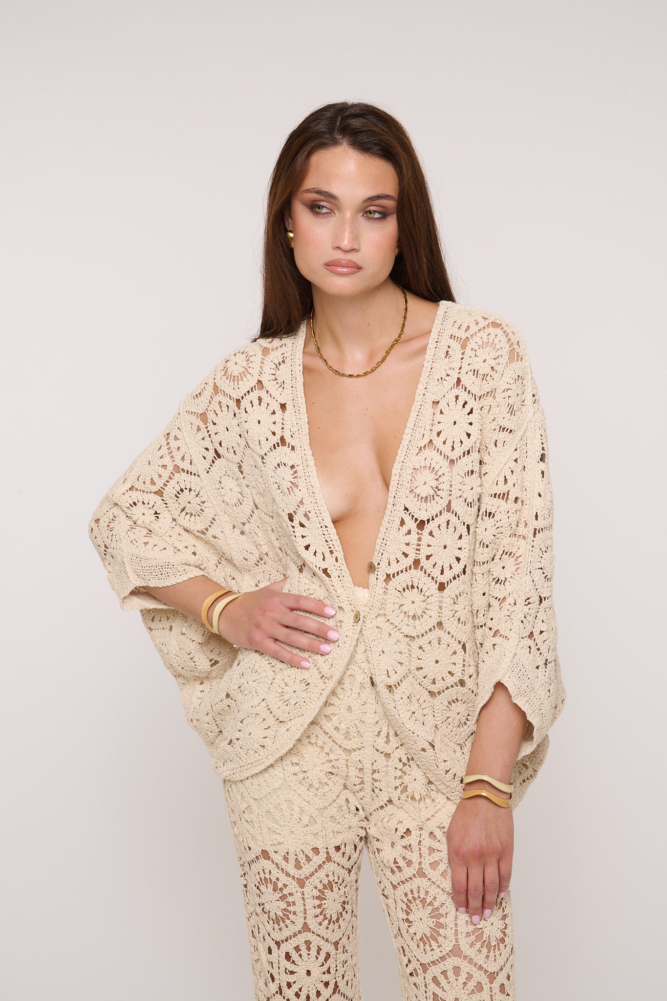 Cardigan ‘100% COTONE’ CROCHET Beige