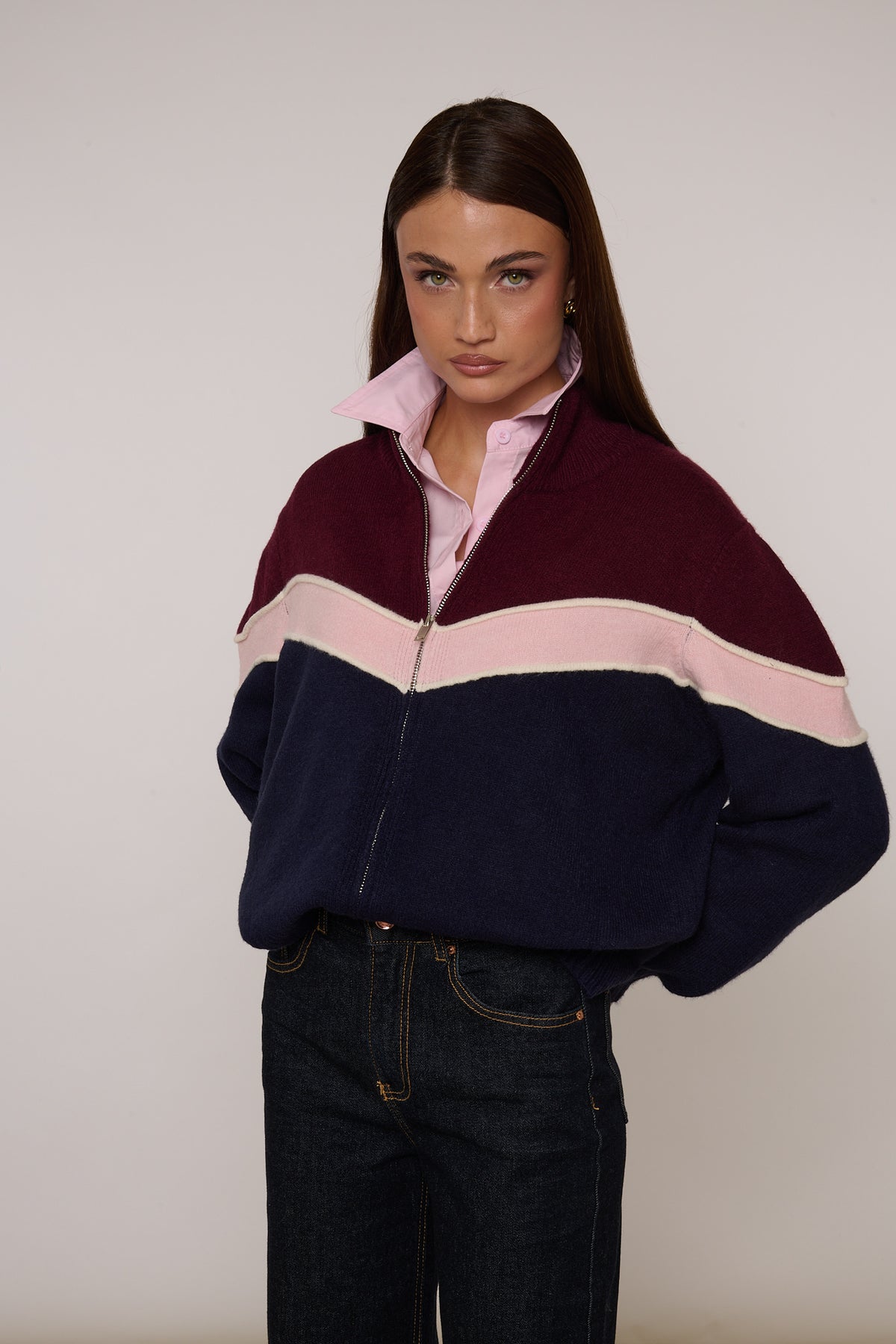 Cardigan con zip Bordeaux