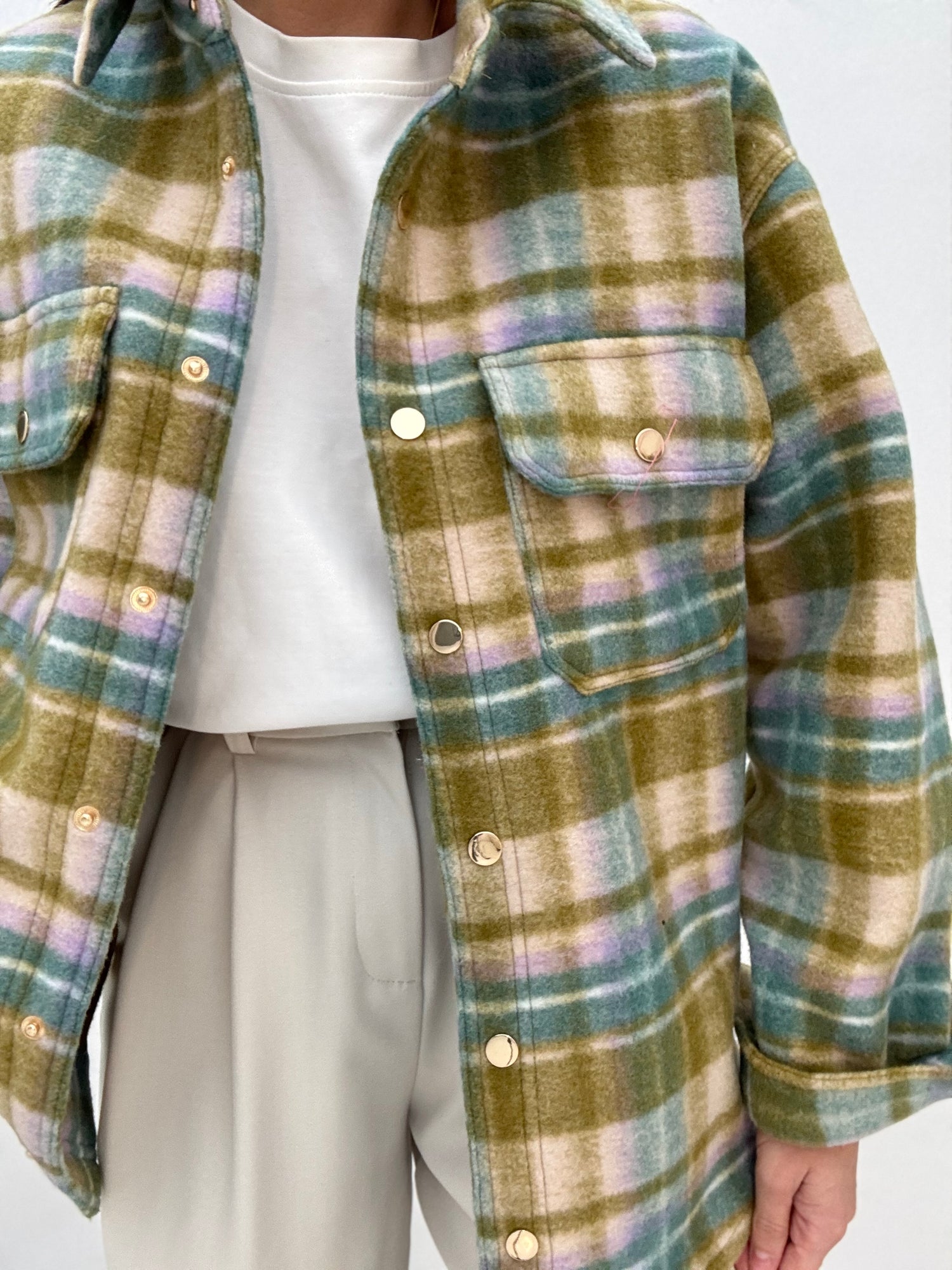 Camicia Flanella ‘QUADRONI’ Pistacchio e Celeste