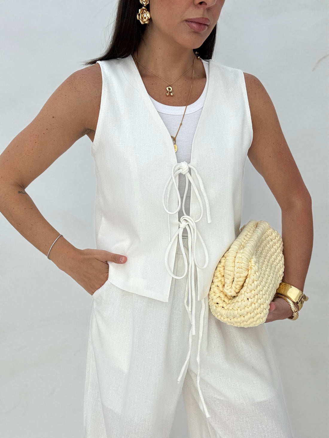 Coordinato ‘FIOCCHETTI’ 30% LINO Bianco